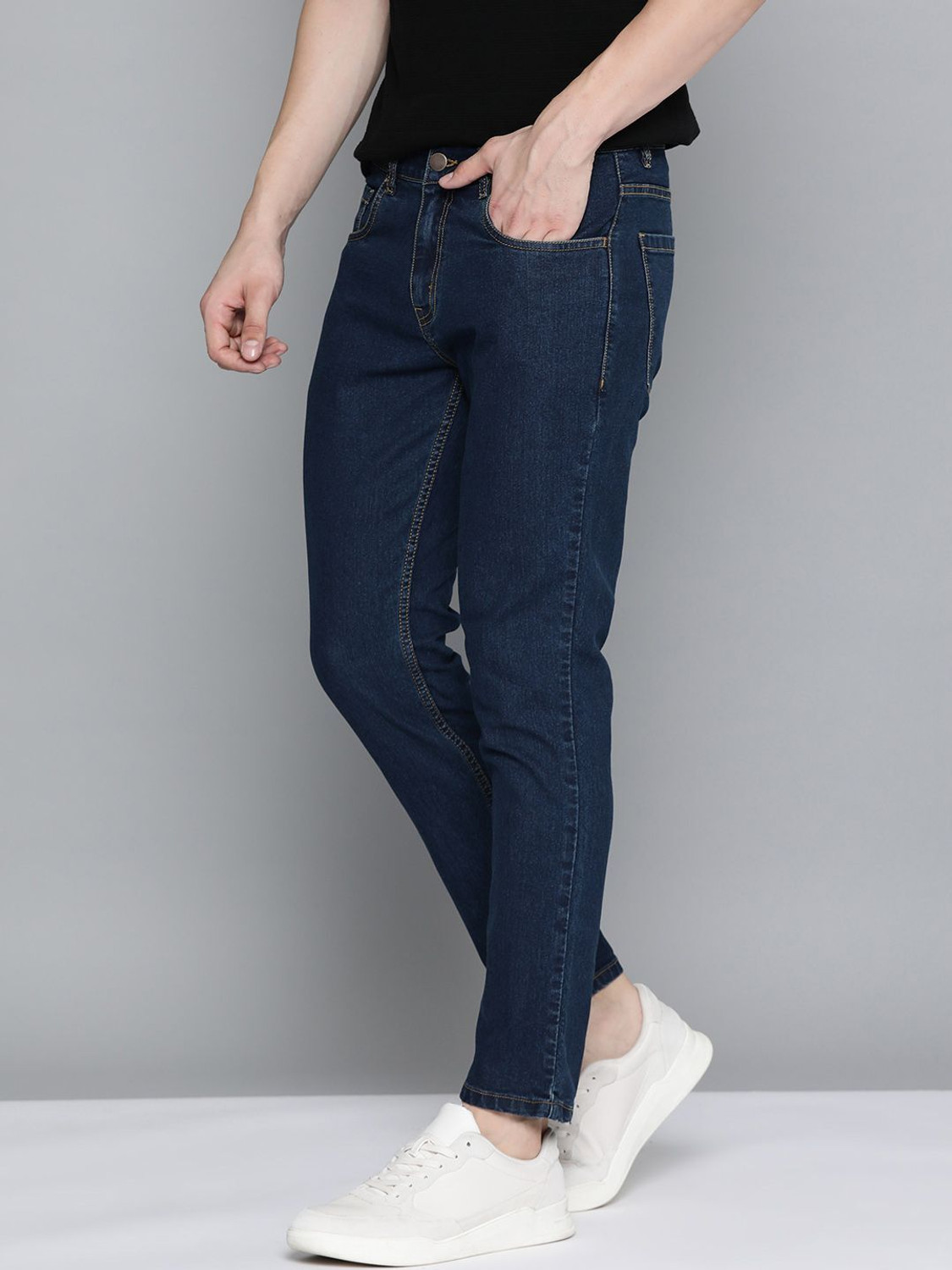 Image of Mast & Harbour Tapered Fit Men Dark Blue Jeans