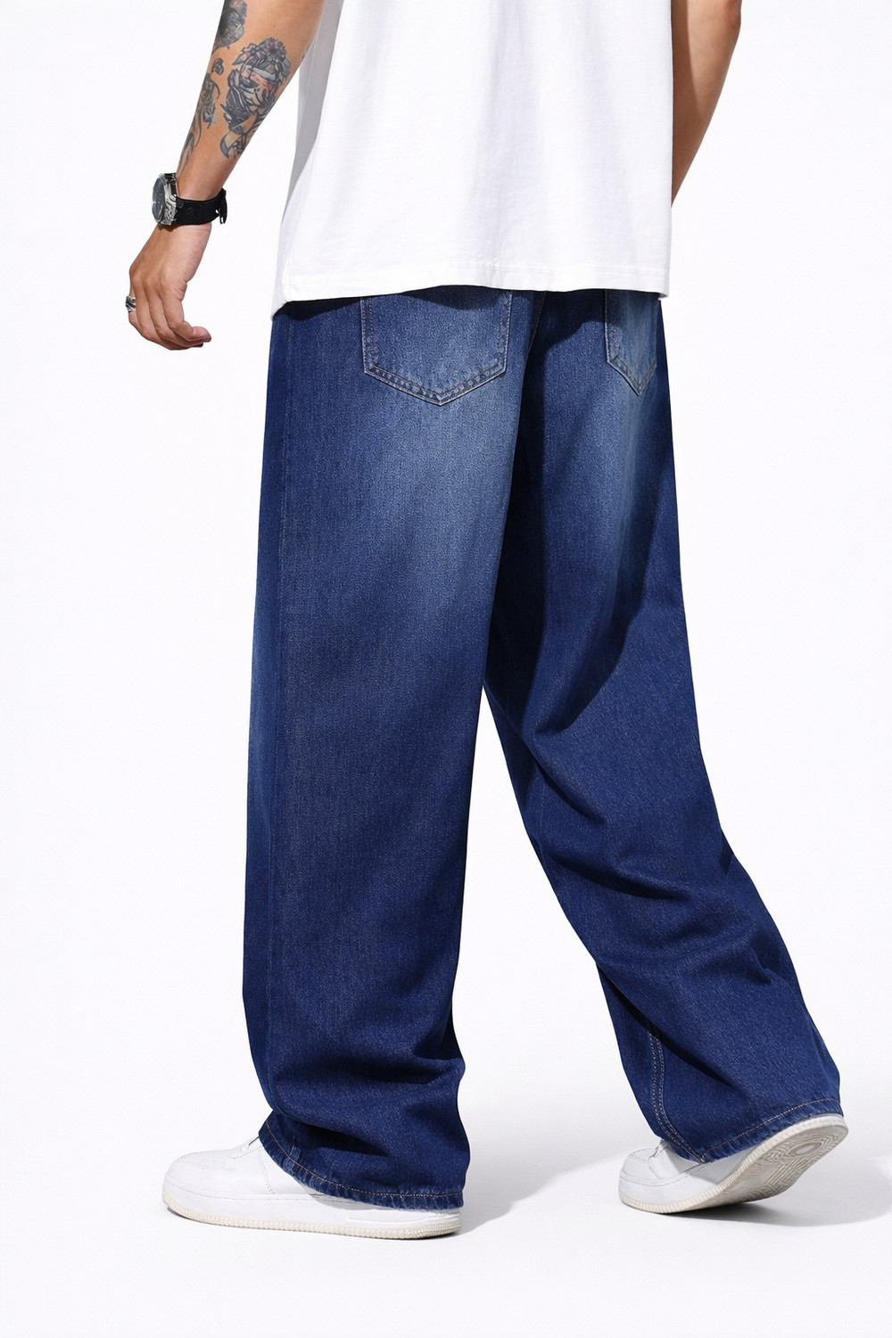 Image of BOLD & BARE Men Straight Fit Mid Rise Dark Blue Jeans