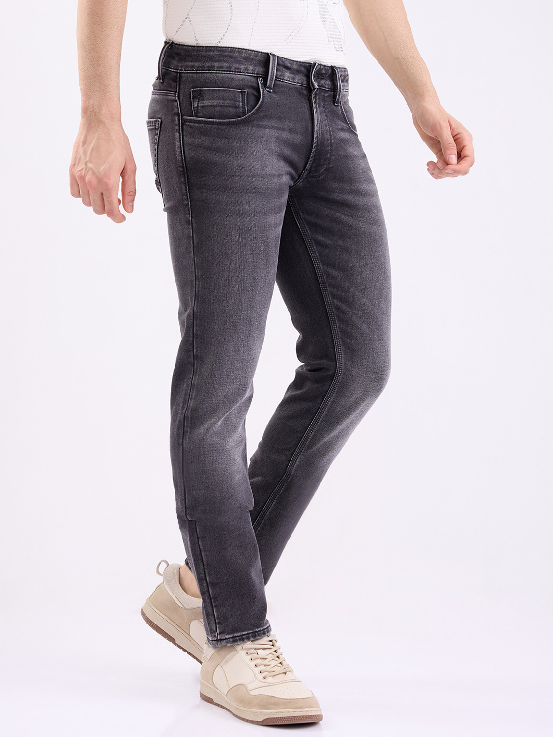 Image of Spykar Regular Men Grey Jeans