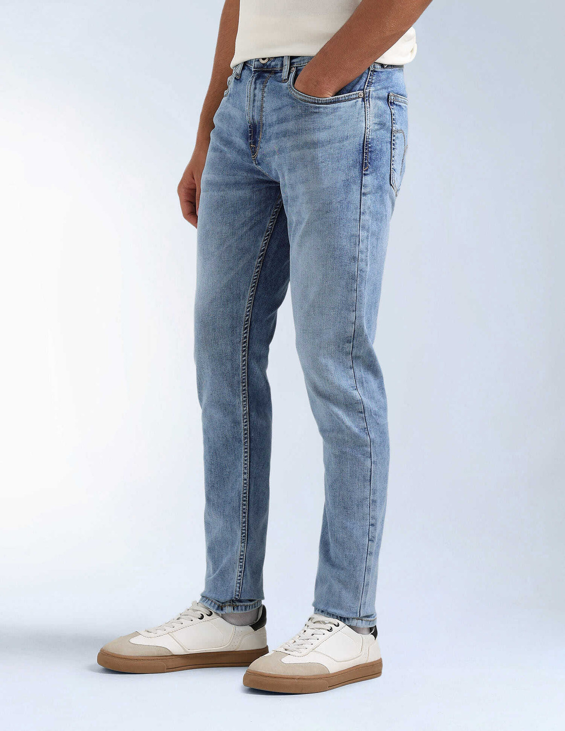 Image of FLYING MACHINE Tapered Fit Men Blue Jeans