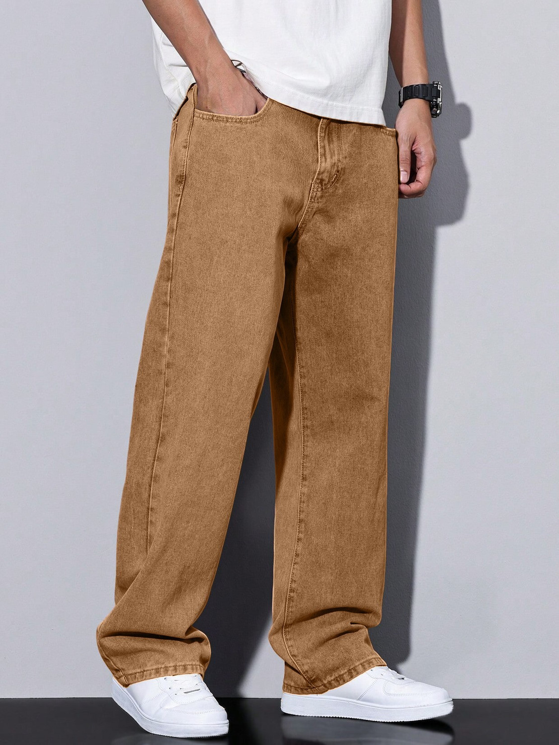 Image of Plus91 Loose Fit Men Brown Jeans
