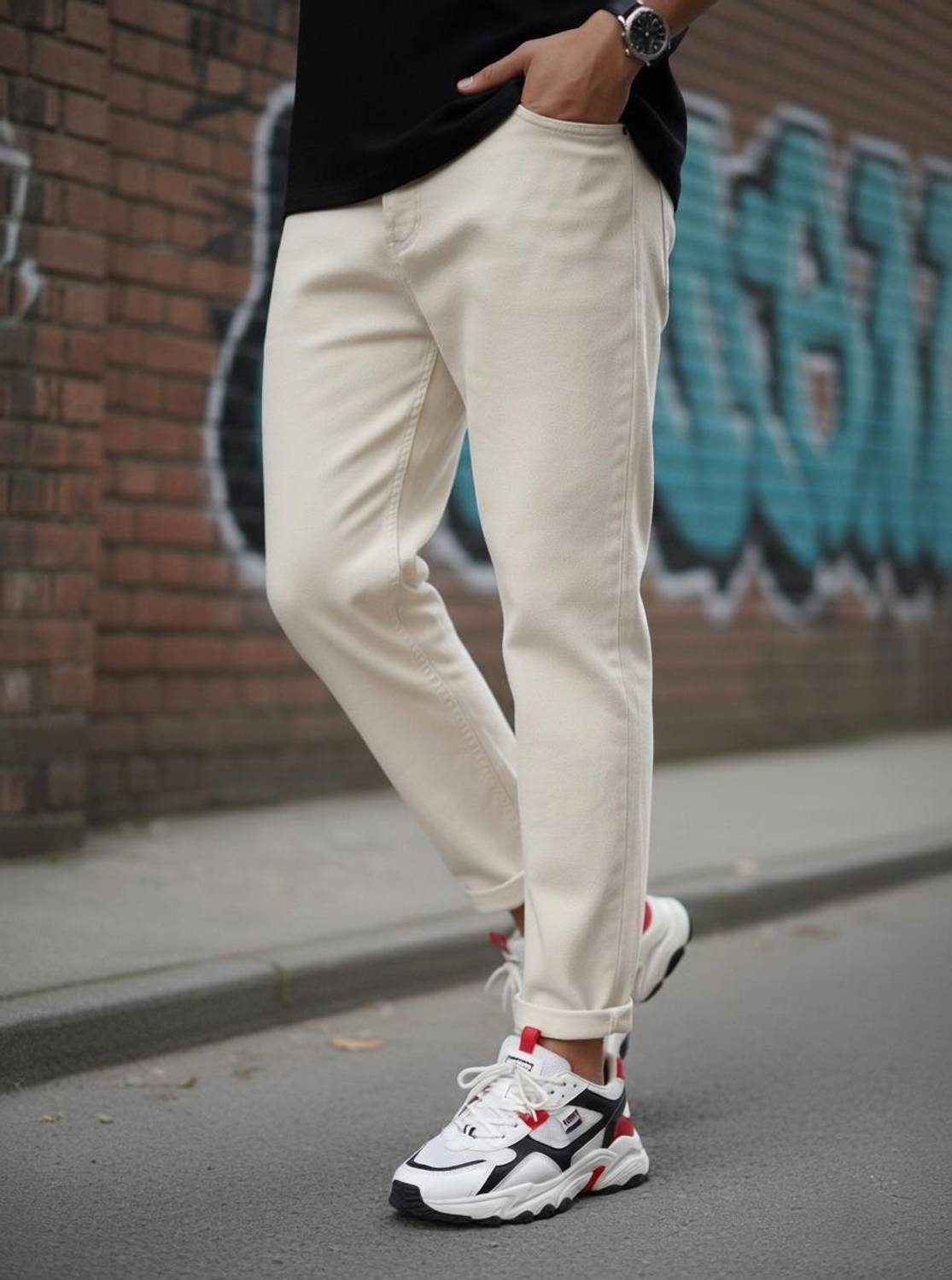 ALLFALAH Mom Fit Men Beige Jeans