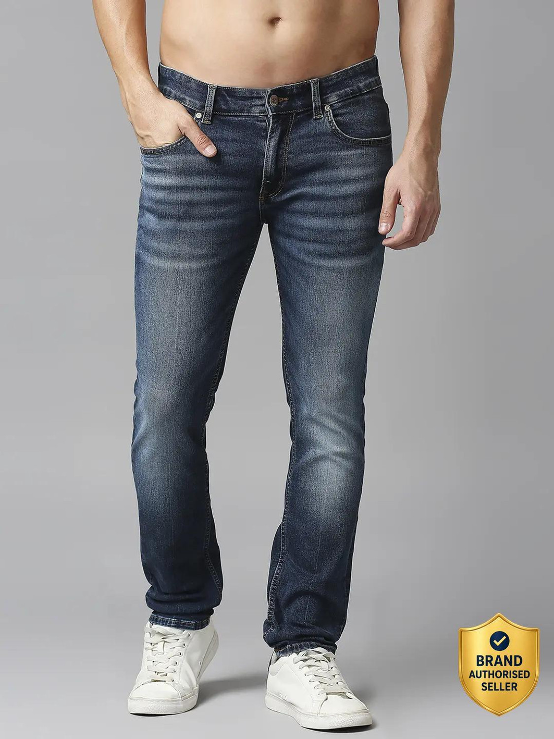 Image of Spykar Men Slim Mid Rise Blue Jeans