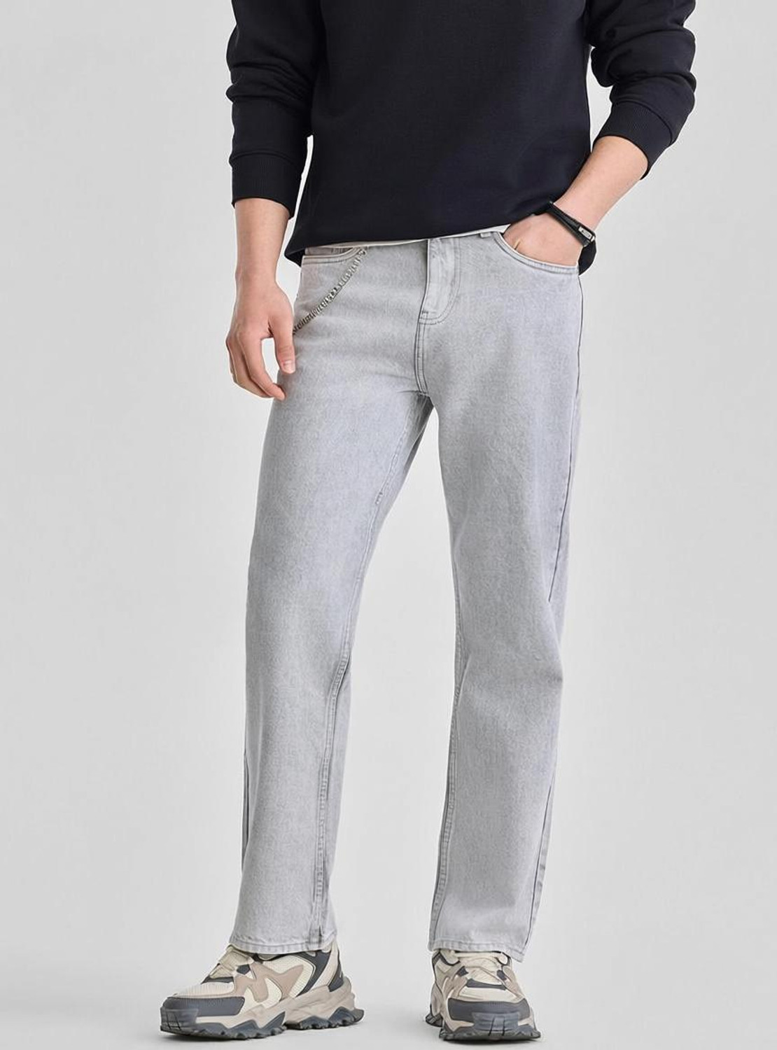 Snitch Straight Fit Men Grey Jeans