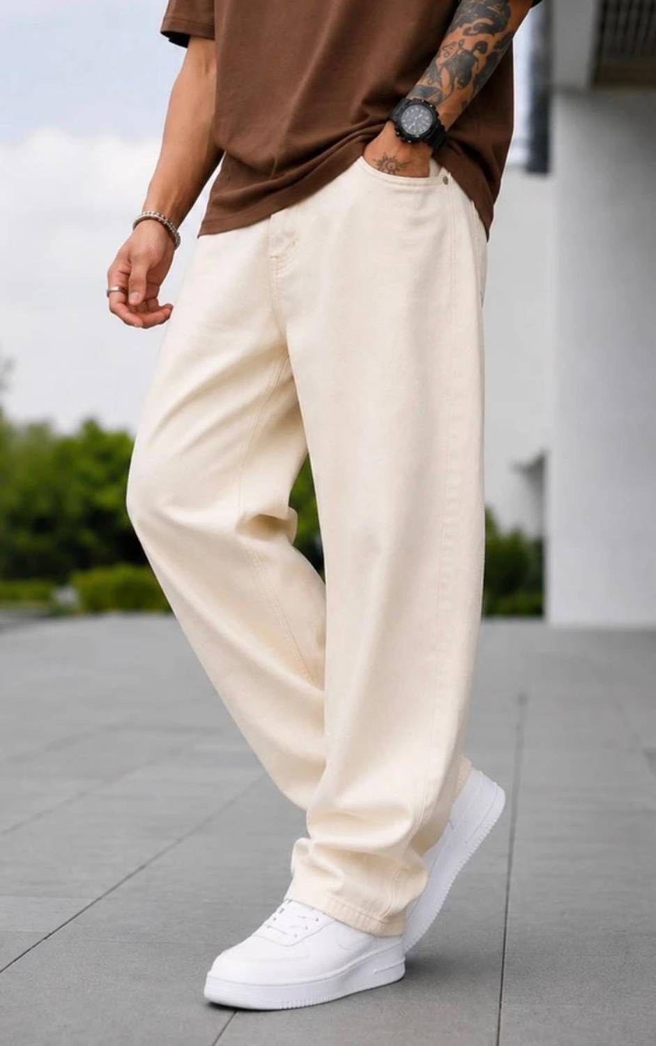FLAYING Loose Fit Men Beige Jeans - Image 1