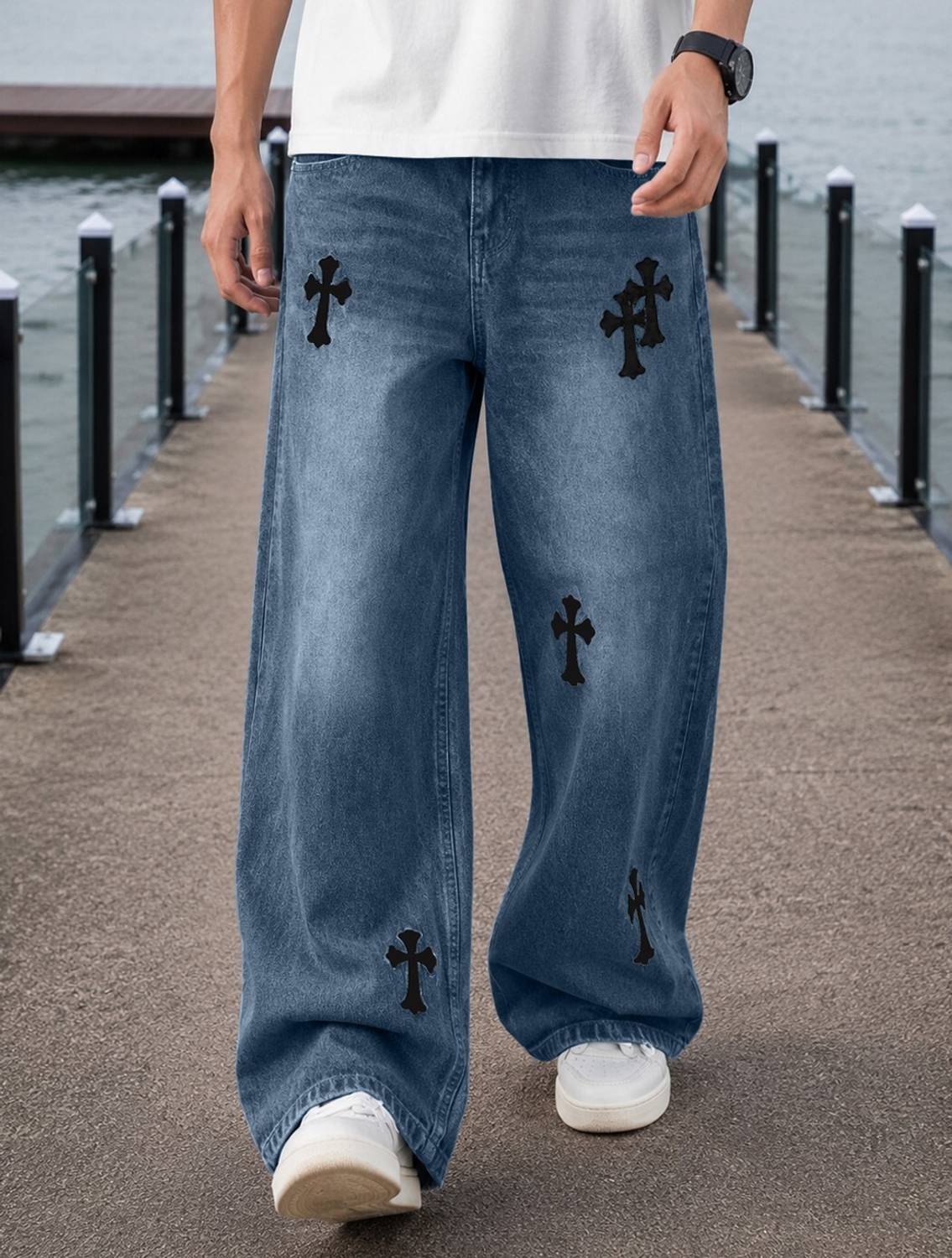Plus91 Baggy Fit Men Dark Blue Jeans - Image 3