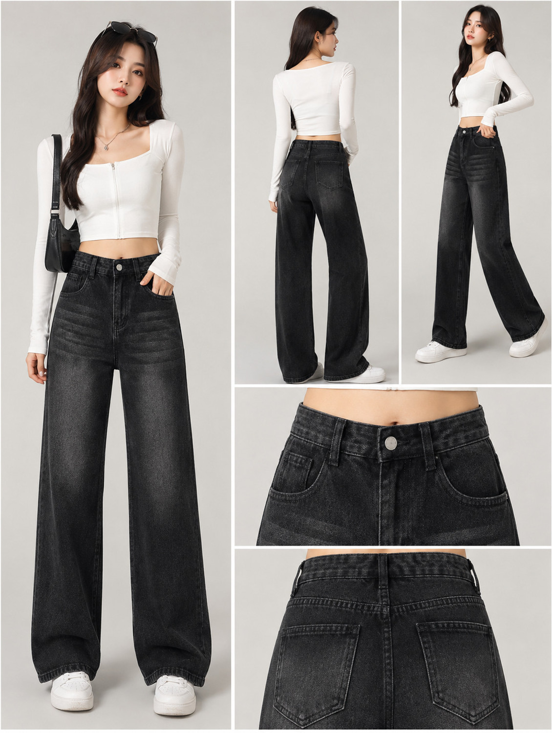 Image of ADIANADI Wide Leg Women Black Jeans