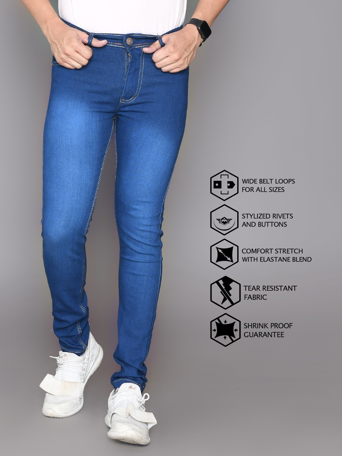 Image of Lzard Slim Men Dark Blue Jeans