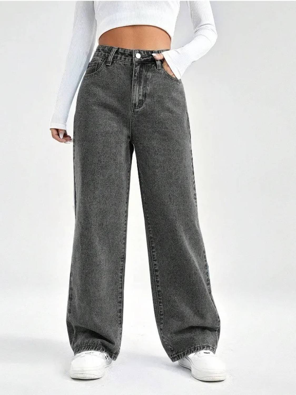 PINKLIT Wide Leg Women Grey Jeans