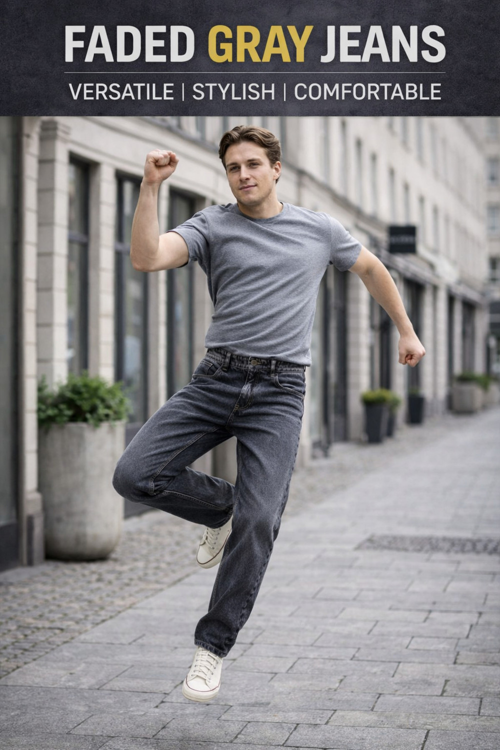 Image of BREXX Straight Fit Men Grey Jeans