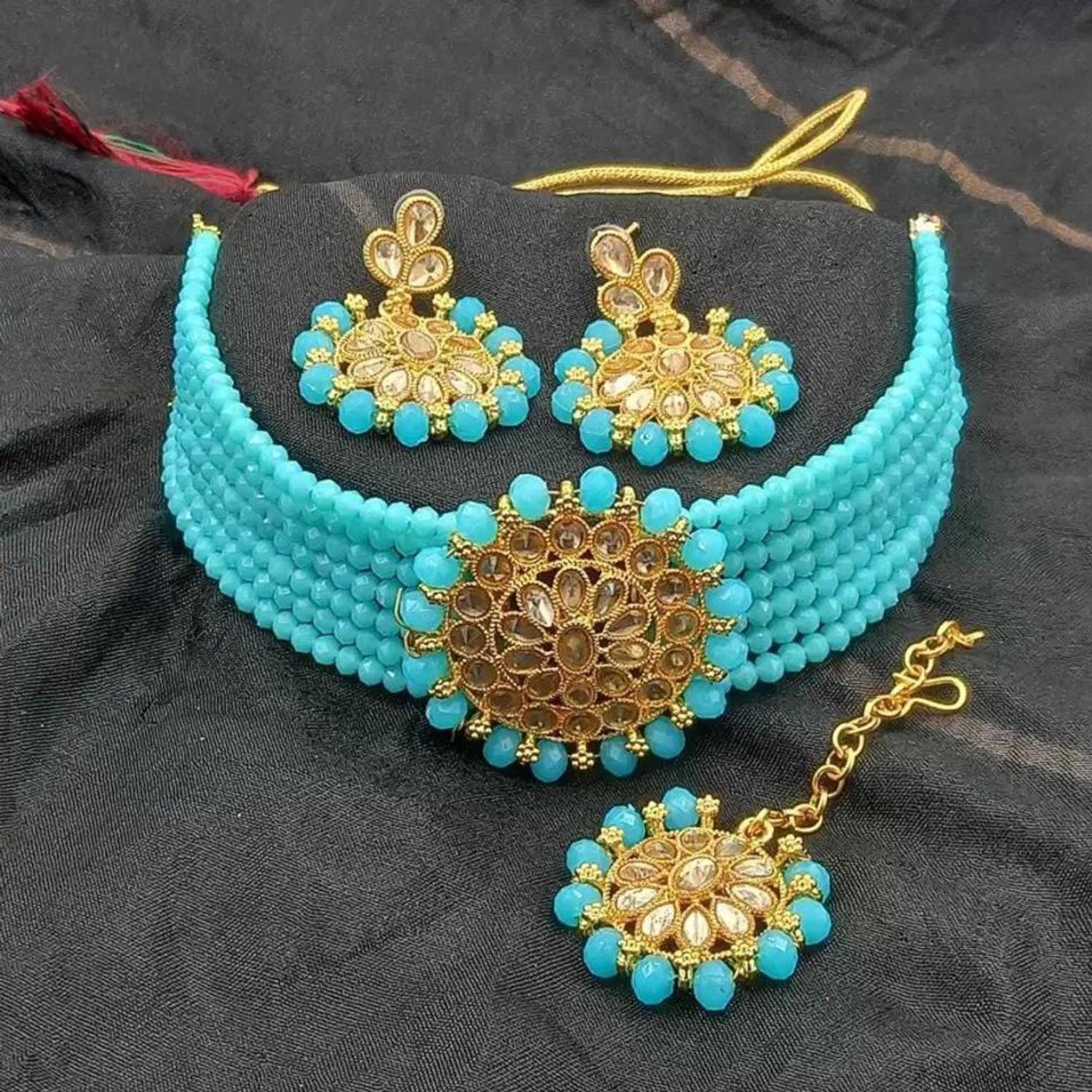 Asl World Alloy Gold-plated Blue Jewellery Set