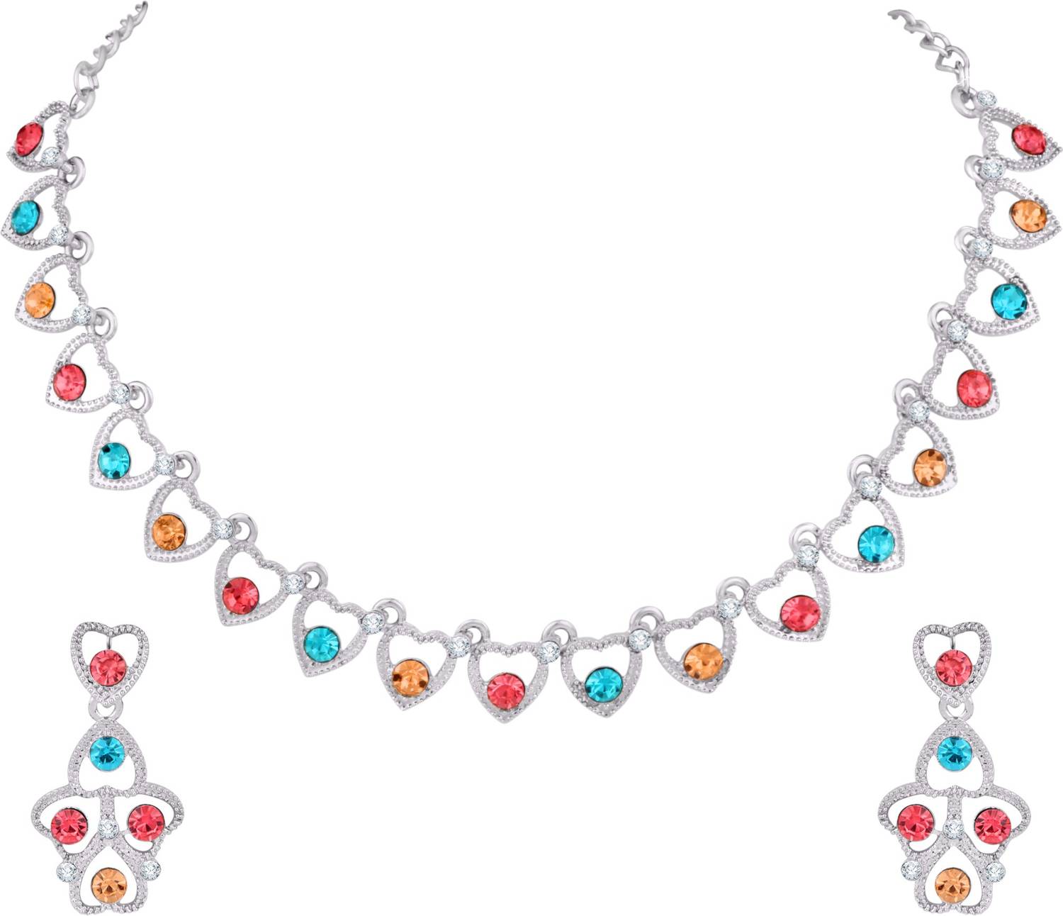 Atasi International Alloy Rhodium Multicolor Jewellery Set