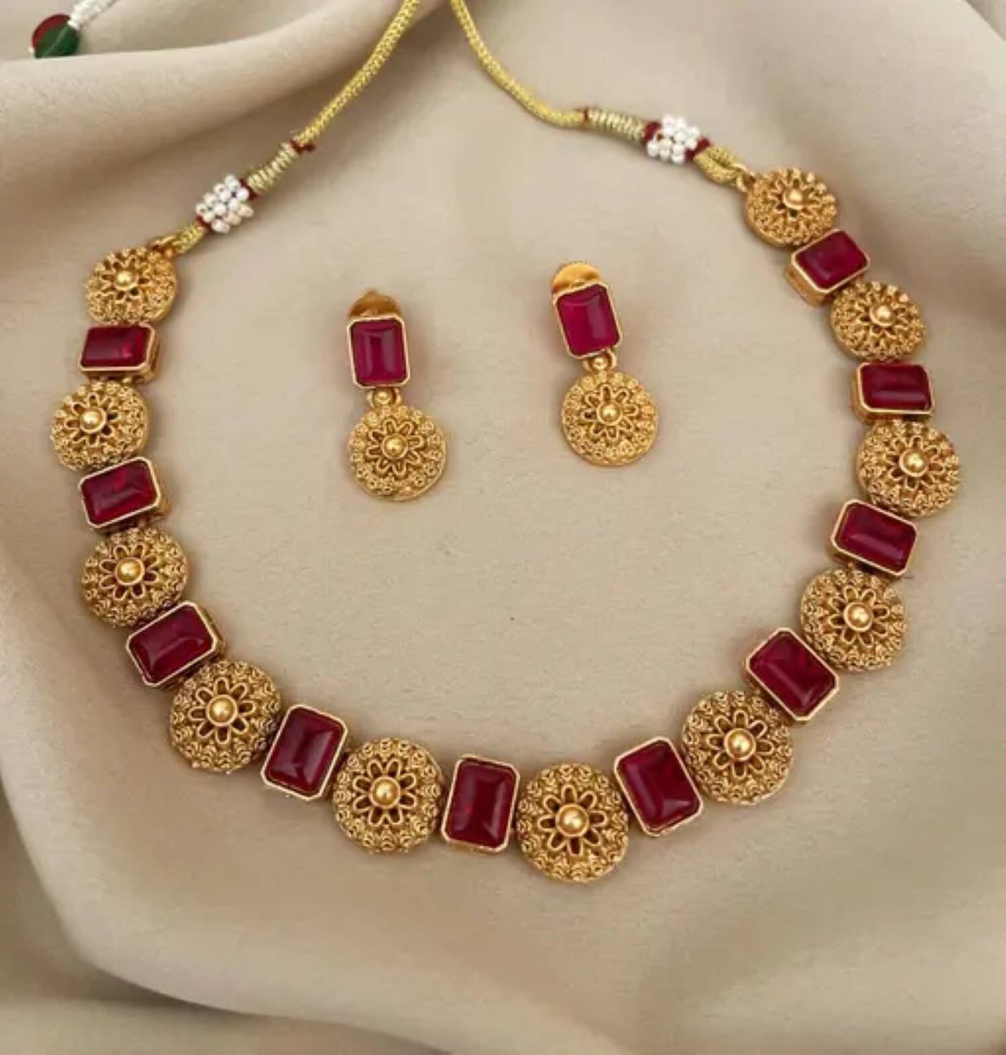Alyesha Copper Gold-plated Pink, Gold Jewellery Set