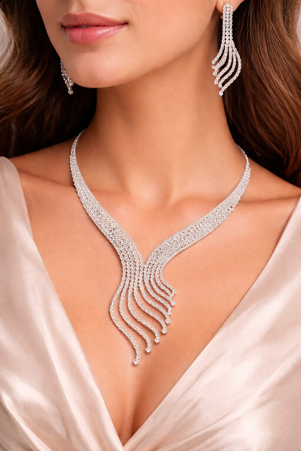 Image of VIDHEEGEMS Alloy White Jewellery Set
