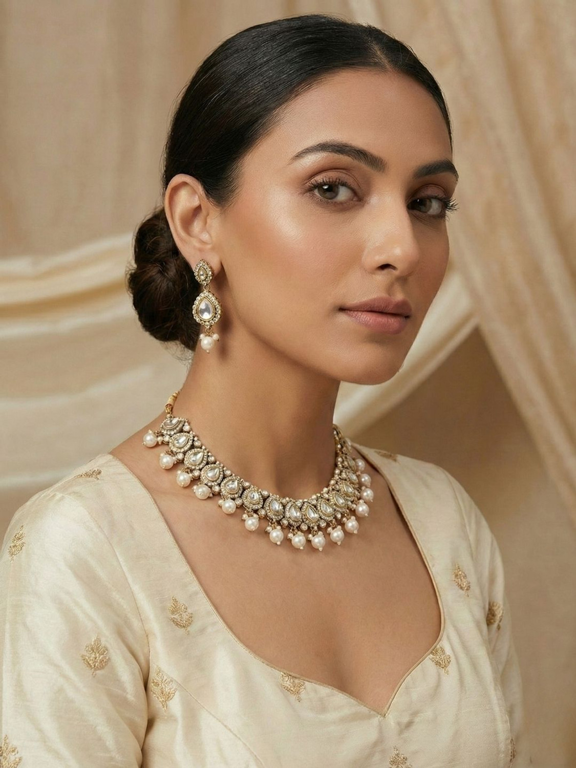 Image of Reesha Jewel Brass Gold Jewellery Set