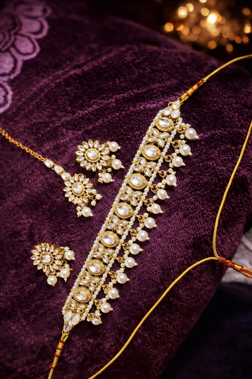 Image of Gyaan Jewels Alloy Gold-plated White Jewellery Set