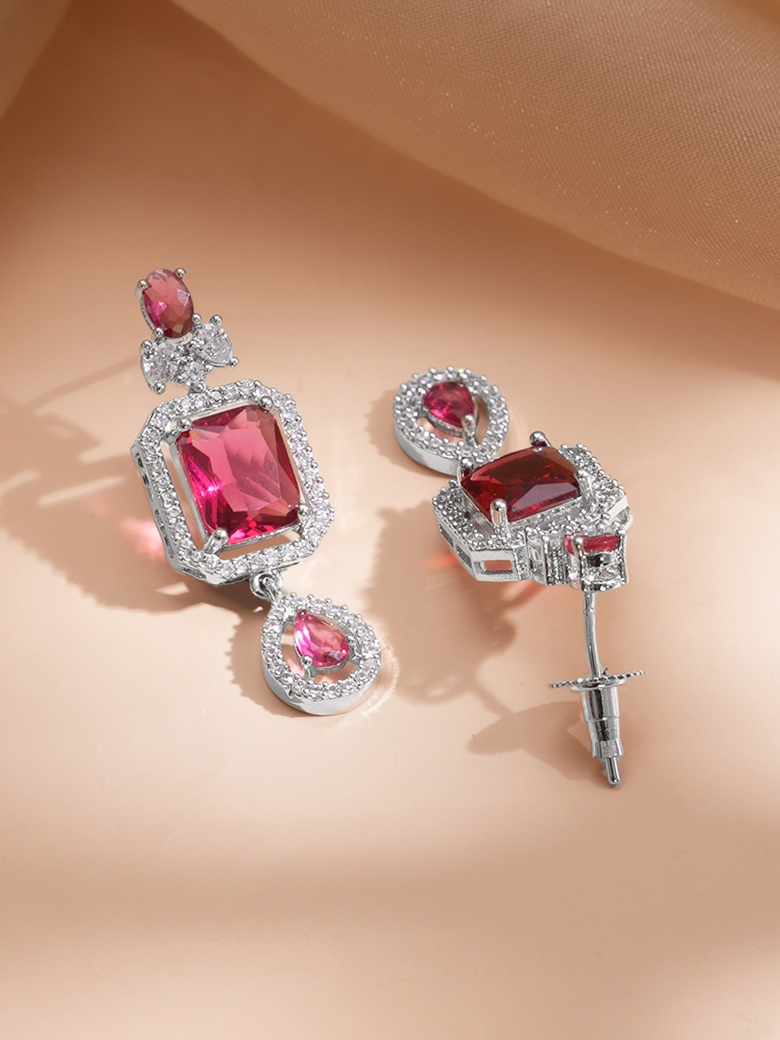 Image of RUBANS Brass Rhodium Silver, Red Jewellery Set