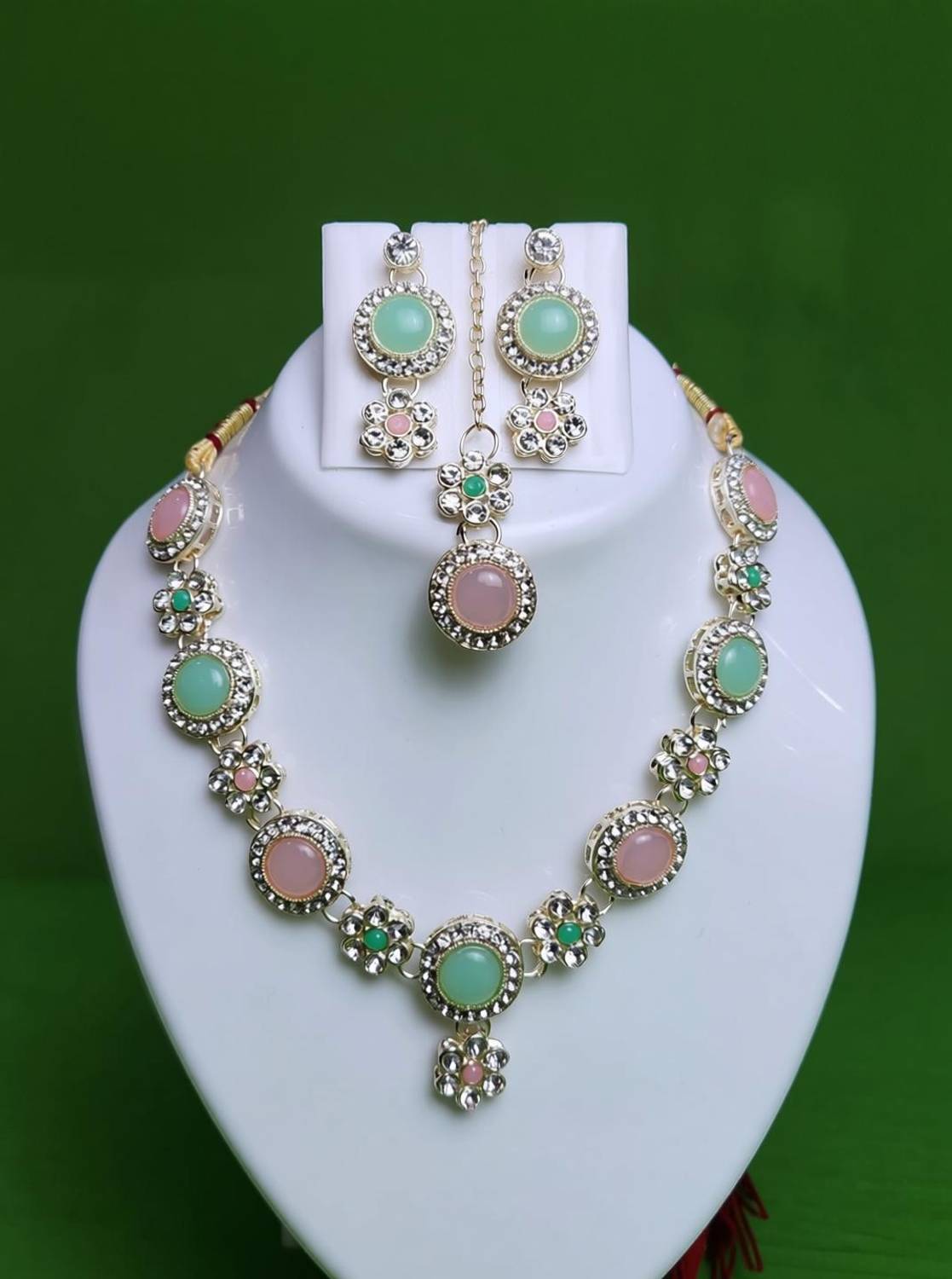 AjaraGems Alloy Gold-plated Multicolor, Green, Pink Jewellery Set