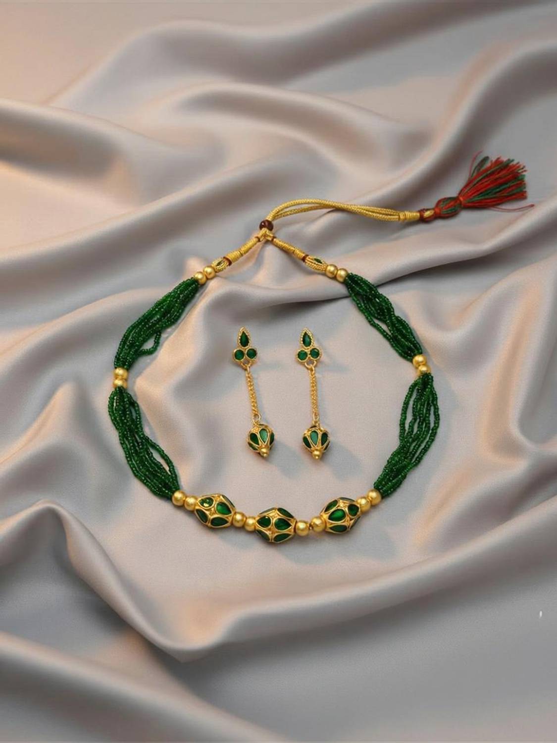 balaji gold Copper Gold-plated Green Jewellery Set
