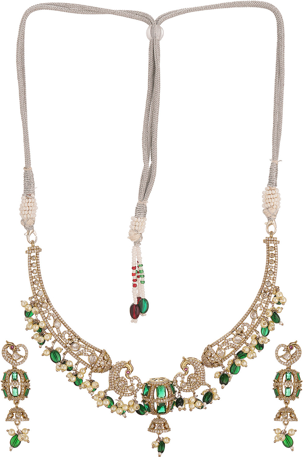 Image of SARAF RS JEWELLERY Brass Gold-plated Green Jewellery Set