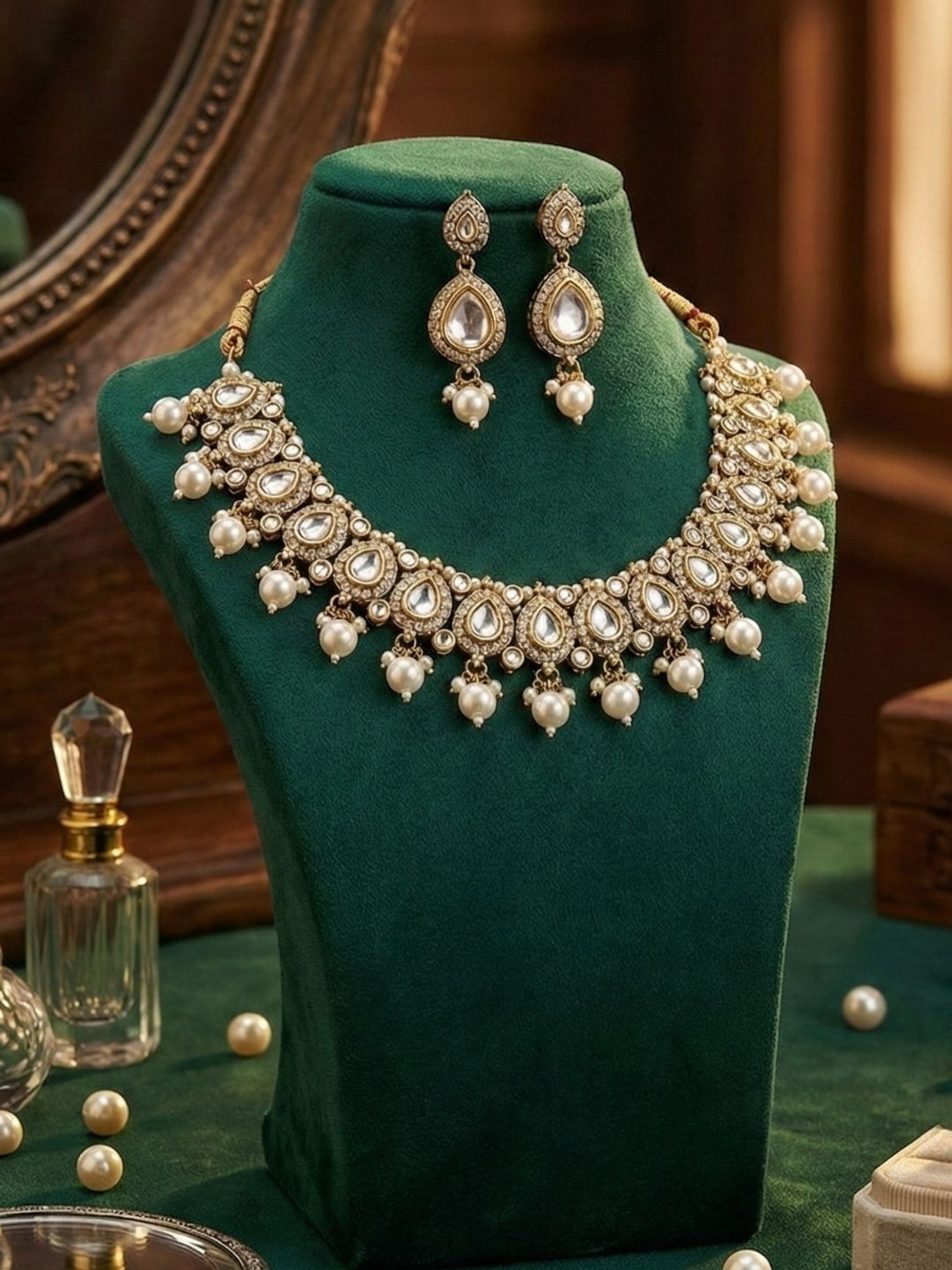 Image of Reesha Jewel Brass Gold Jewellery Set