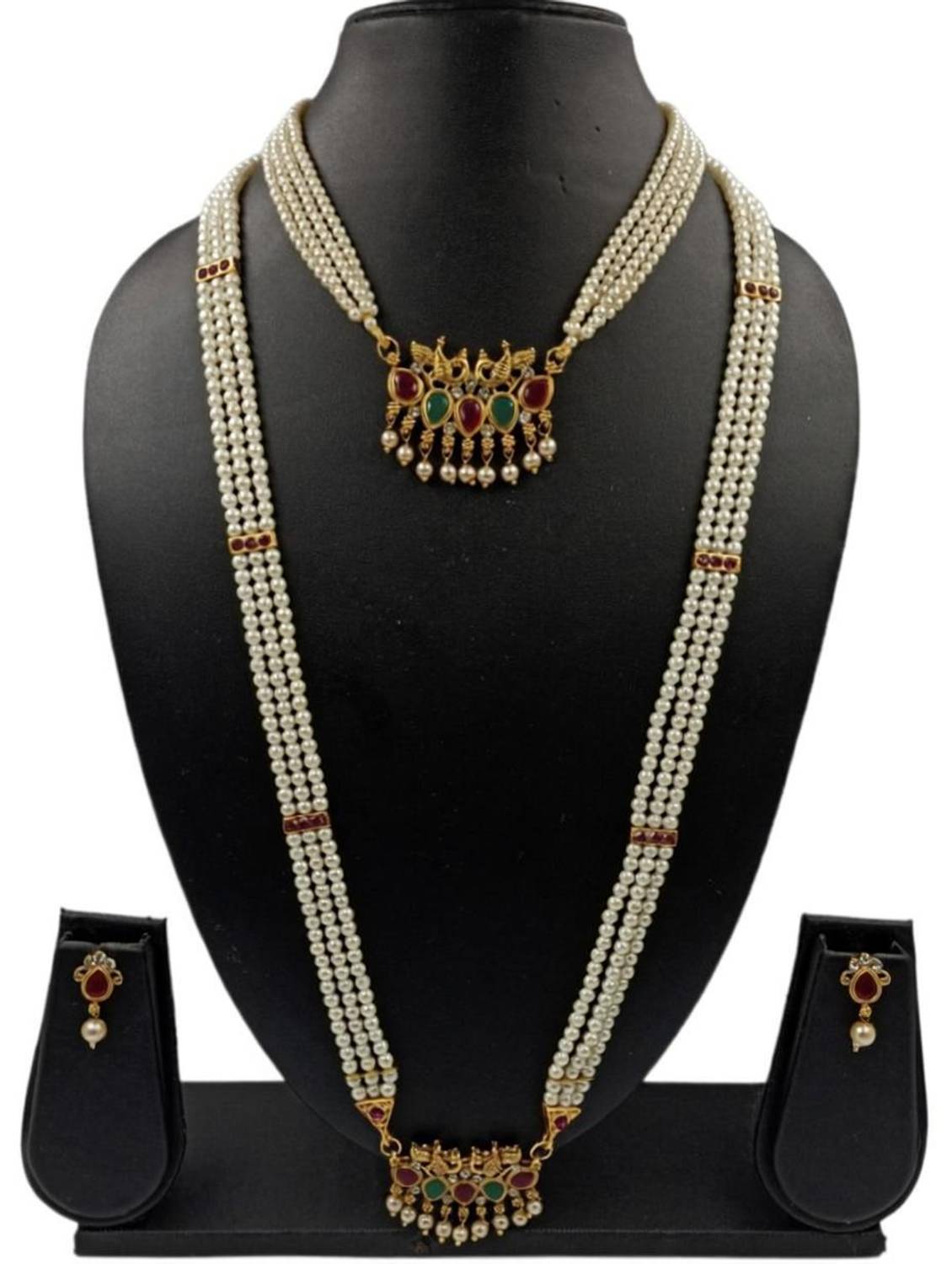 AntiqueJewllery Mother of Pearl Copper Copper, Pink, Green, Gold Jewellery Set