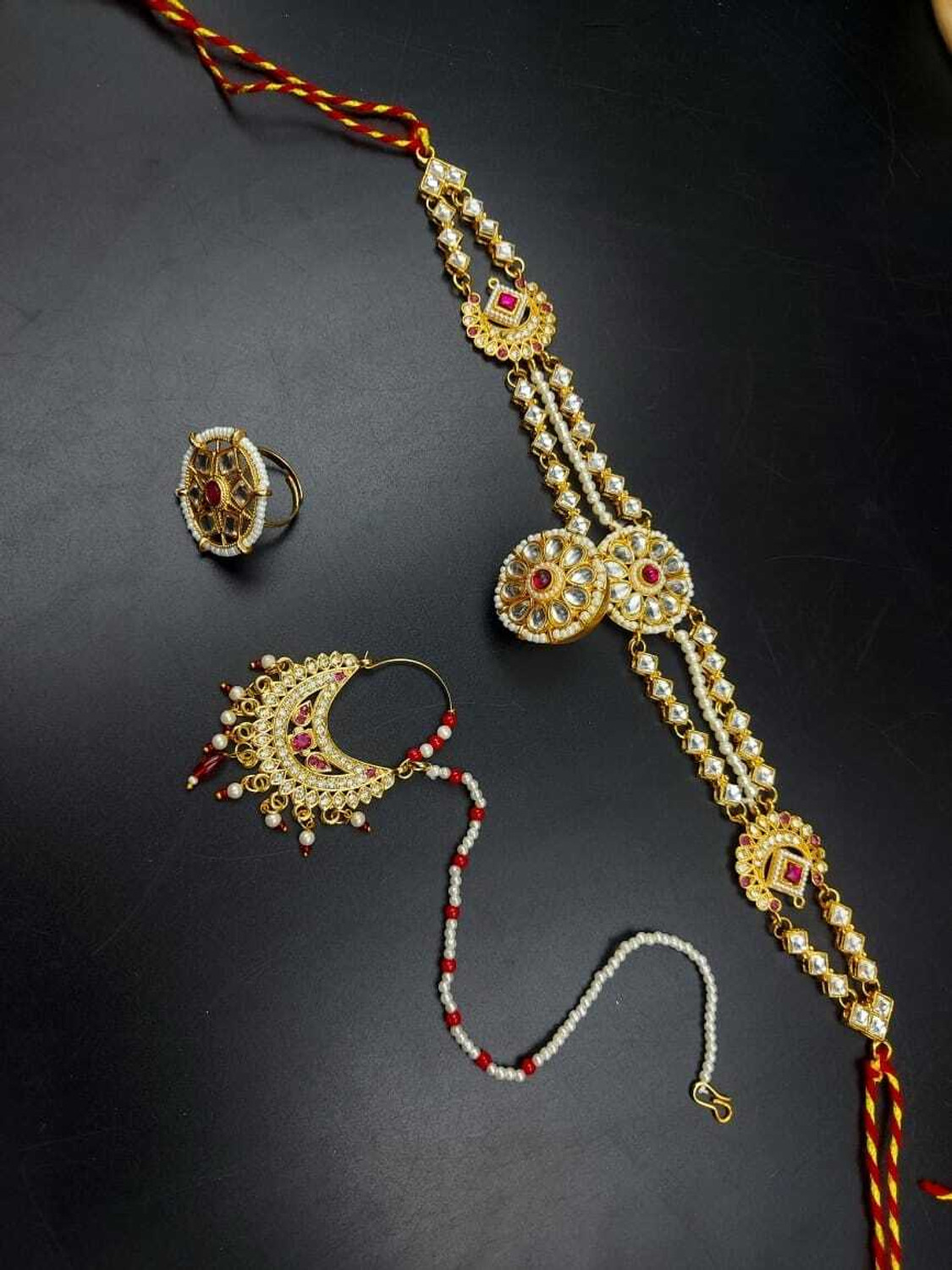 Image of ROHIDAZ Brass Gold-plated Gold, White, Red Jewellery Set