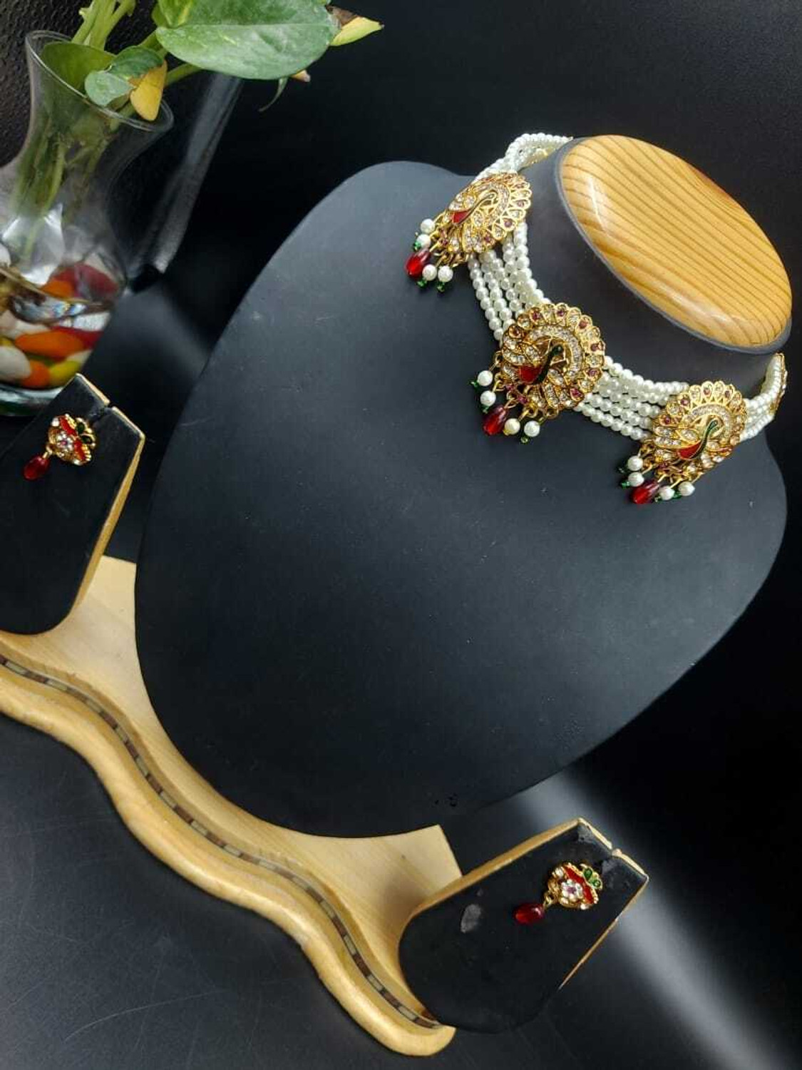 Image of ROHIDAZ Brass Gold-plated Gold, White, Red Jewellery Set