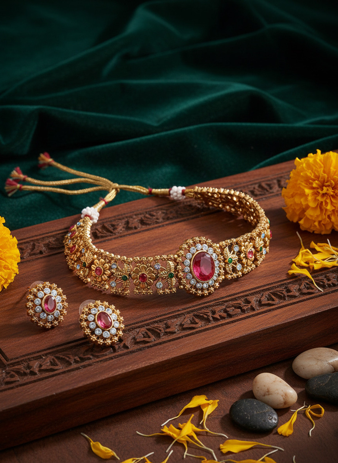 Image of Naitrutya elegance Alloy Gold-plated Gold Jewellery Set