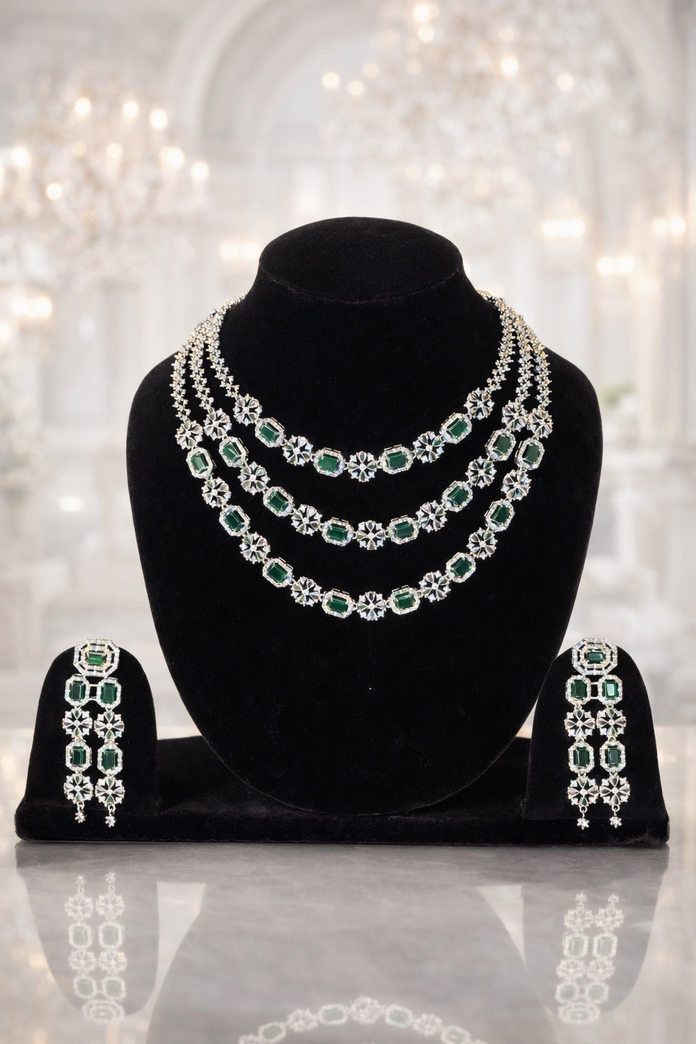Image of mantasha Alloy Silver, Green Jewellery Set