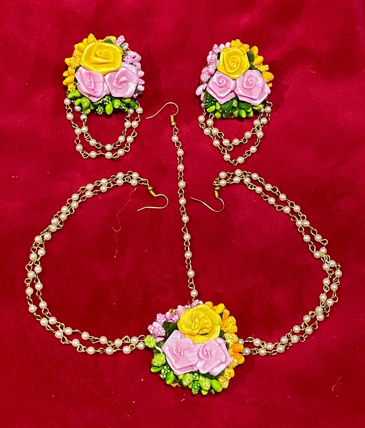 Image of VIP Fashions Fabric Yellow, Pink, Gold, Orange Jewellery Set