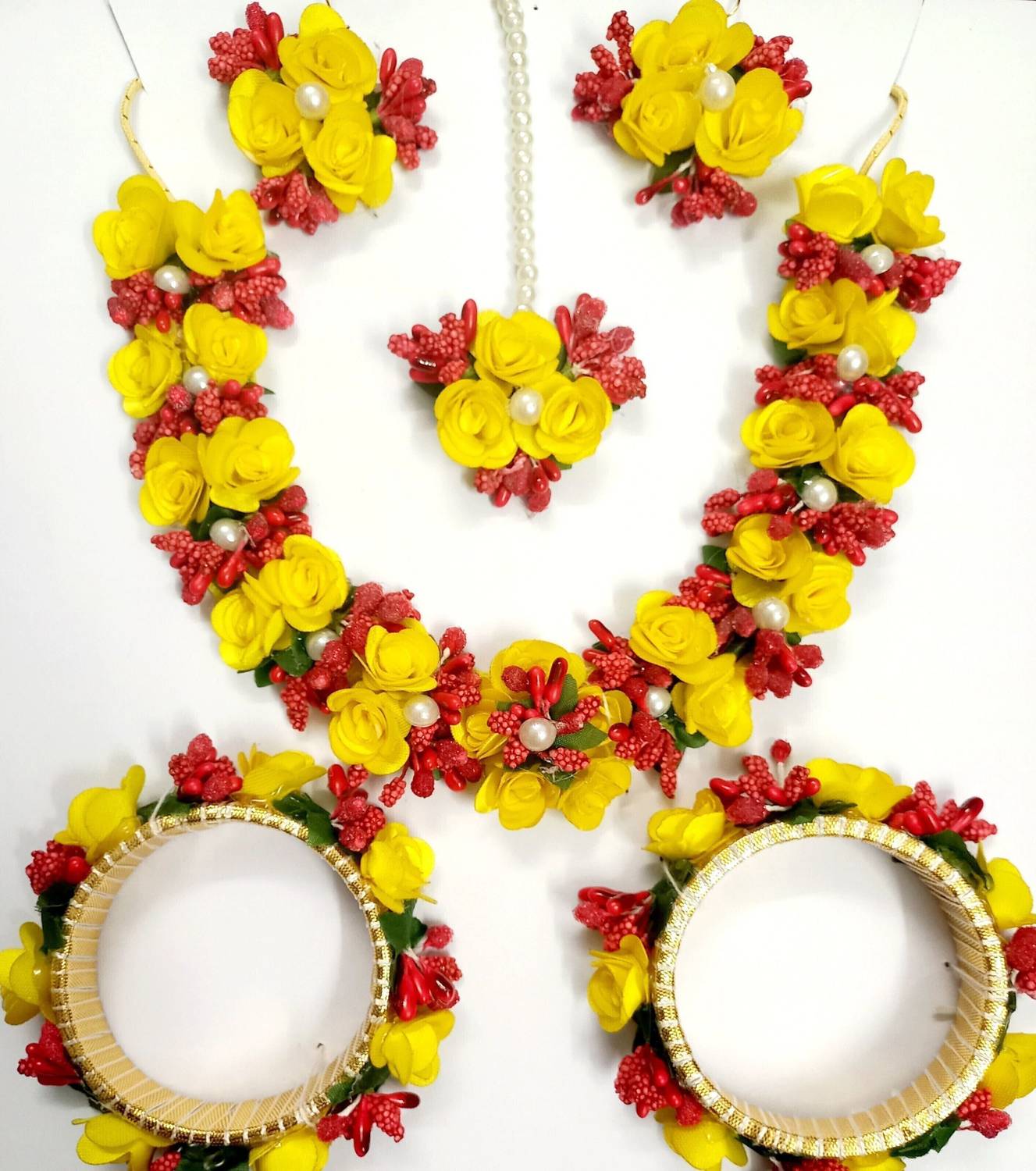 BengCraft Fabric Yellow, Red, White Jewellery Set