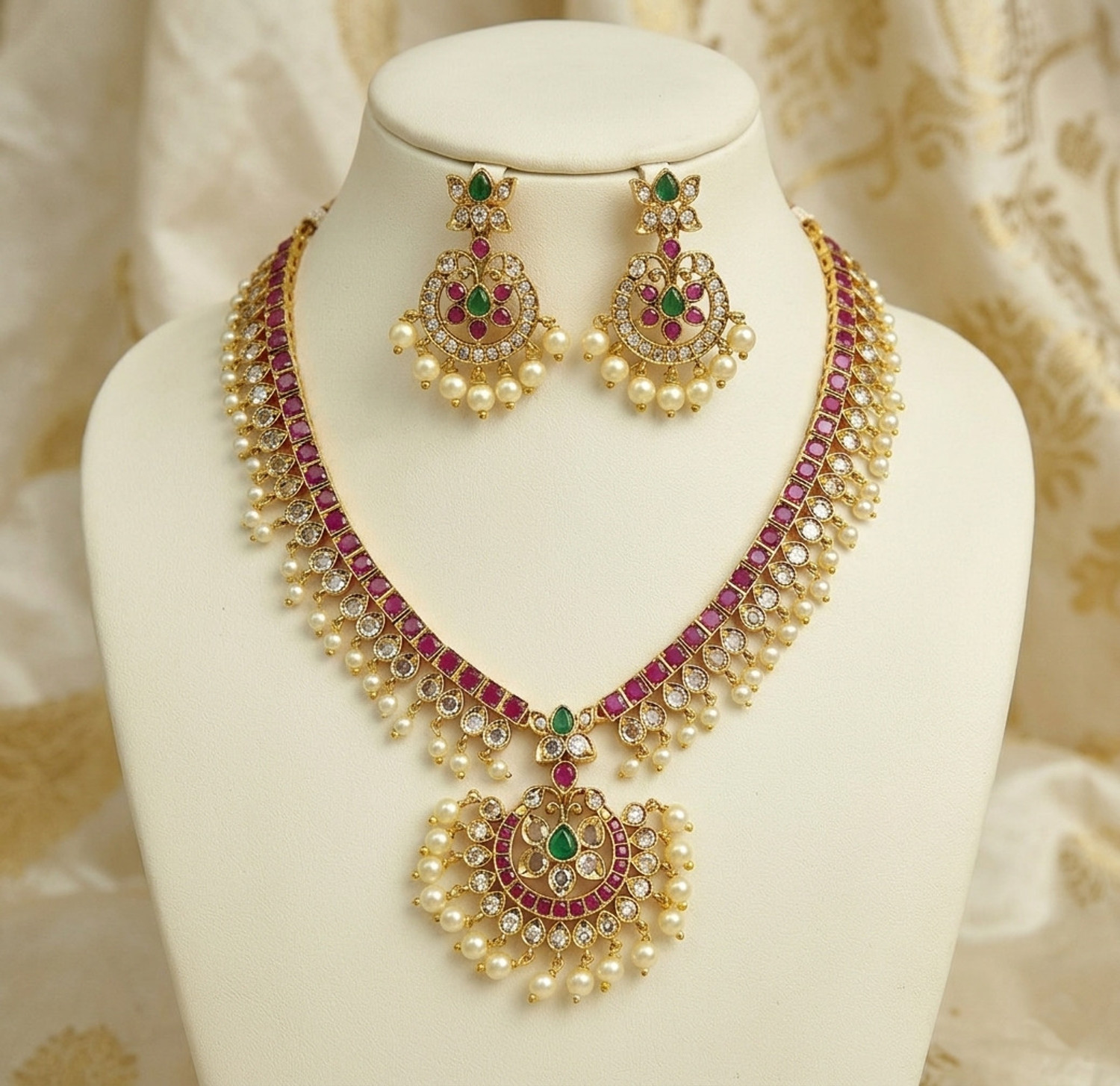 Manaal Jewels Brass Gold-plated Multicolor Jewellery Set