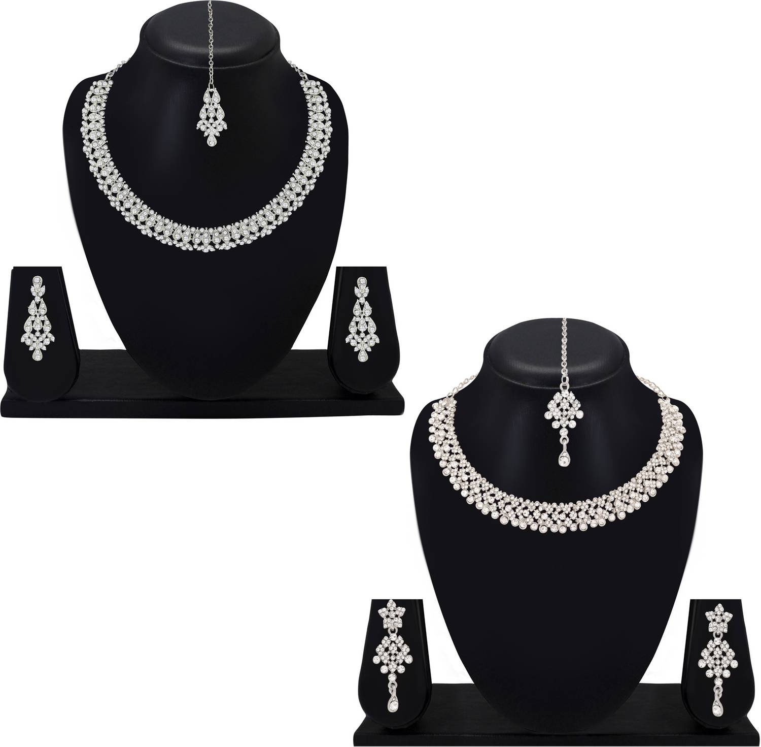 Atasi International Alloy Rhodium Silver Jewellery Set