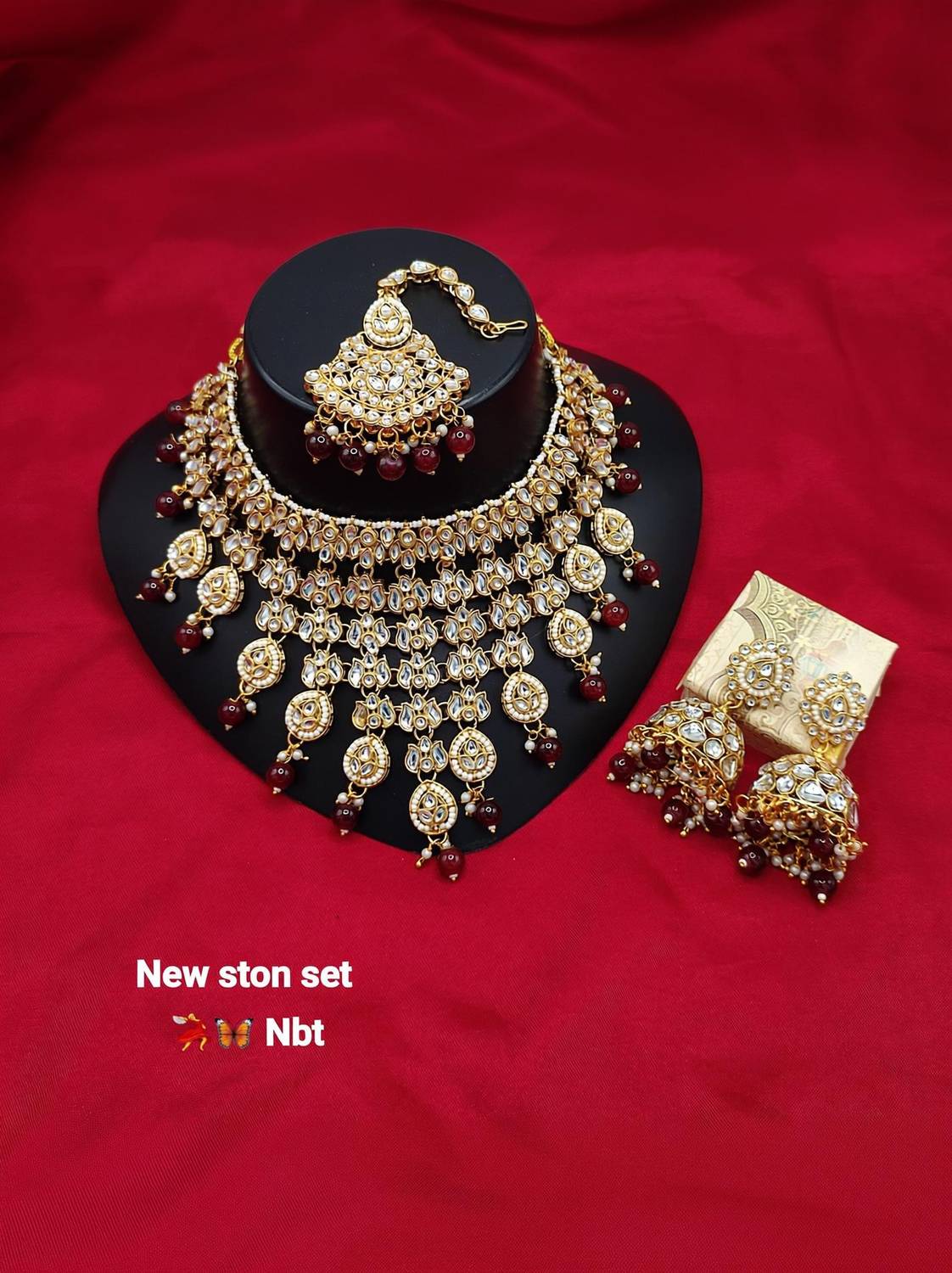padmawati Brass Gold-plated Maroon Jewellery Set