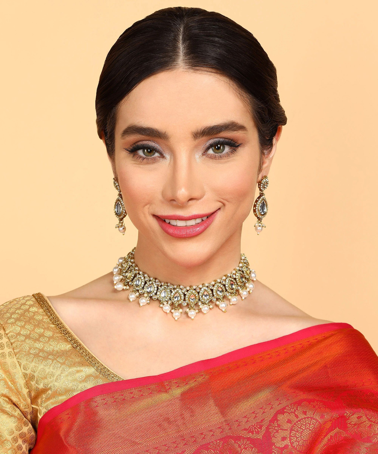 Image of Reesha Jewel Brass Gold Jewellery Set