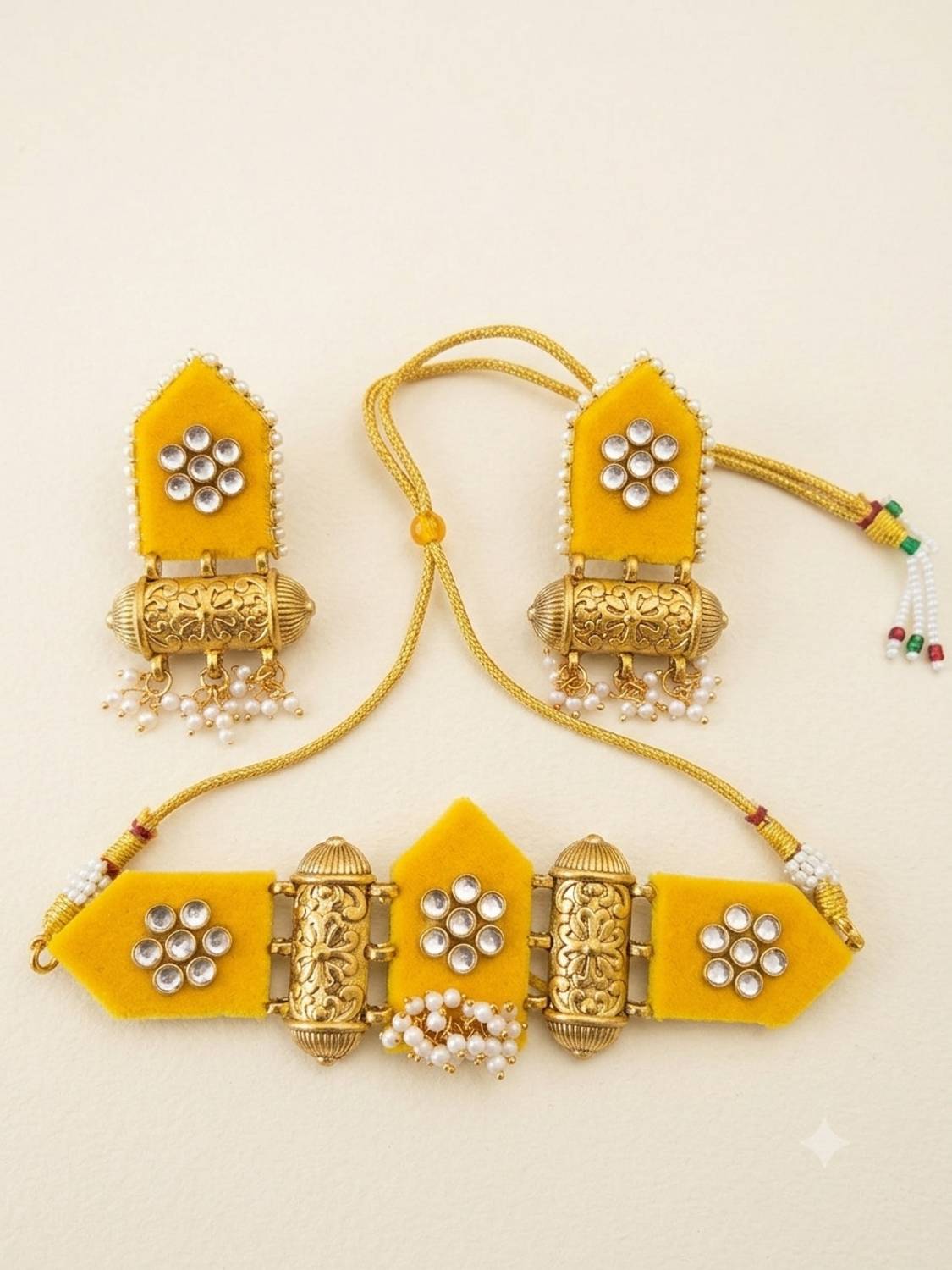 Adornn Fabric Gold-plated Yellow Jewellery Set