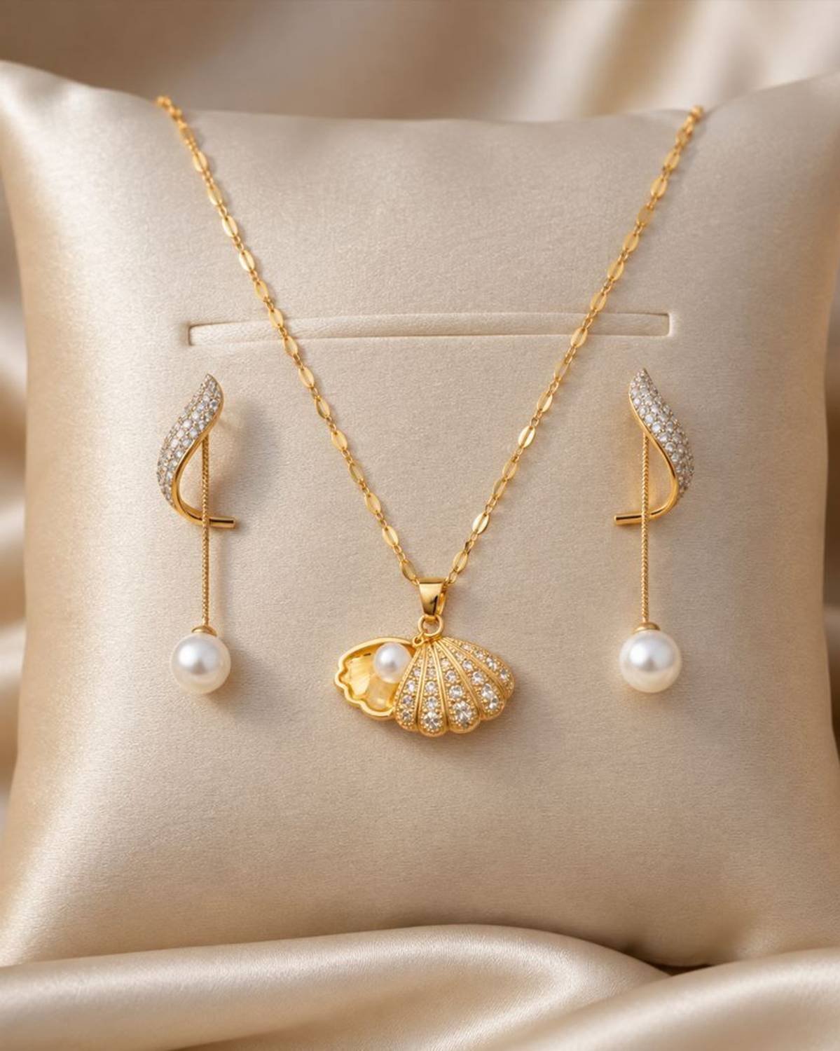 AASTTHAS COLLECTIONS Alloy, Stainless Steel Rhodium, Gold-plated Gold, White, Silver Jewellery Set