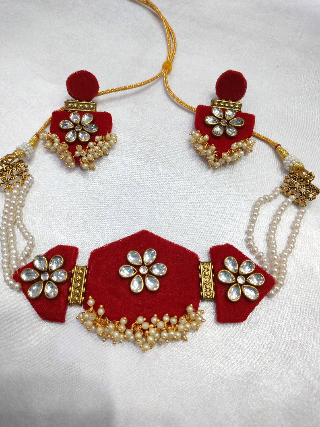 Adornn Brass, Fabric, Wood Red Jewellery Set