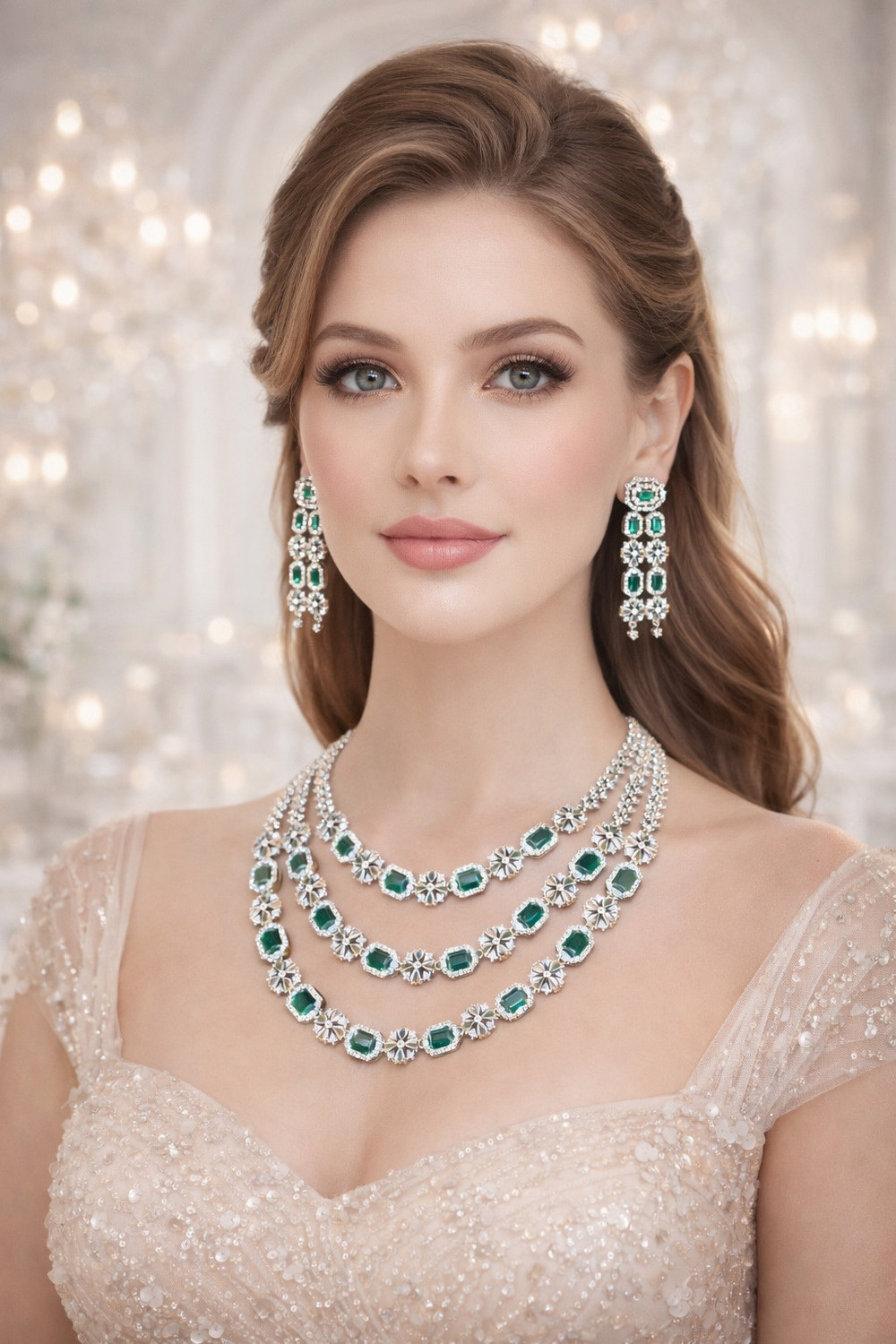 Image of mantasha Alloy Silver, Green Jewellery Set