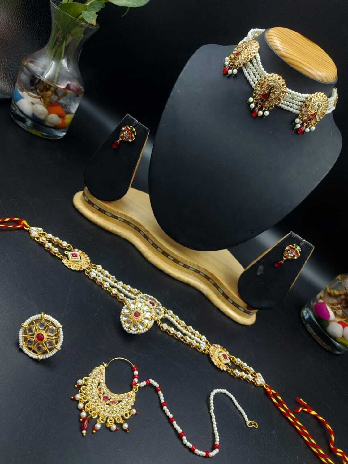 Image of ROHIDAZ Brass Gold-plated Gold, White, Red Jewellery Set