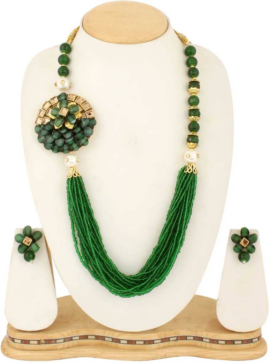 Shine Hub Alloy Gold-plated Green Jewellery Set