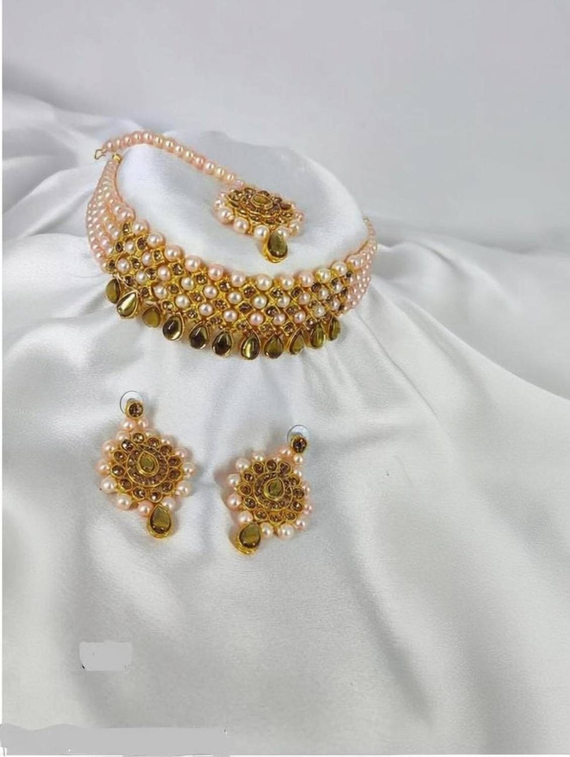 ABHRIK IMITATION Crystal Gold Jewellery Set
