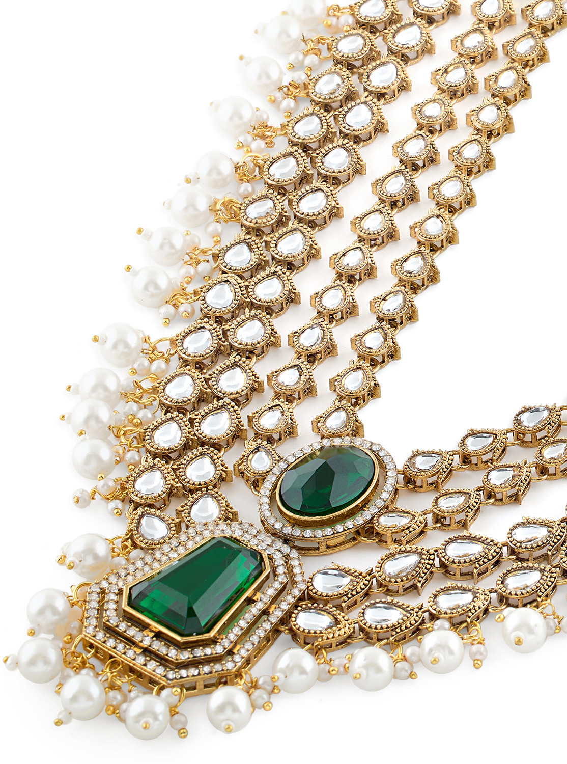 Image of ZAVERI PEARLS Alloy Gold-plated Green Jewellery Set