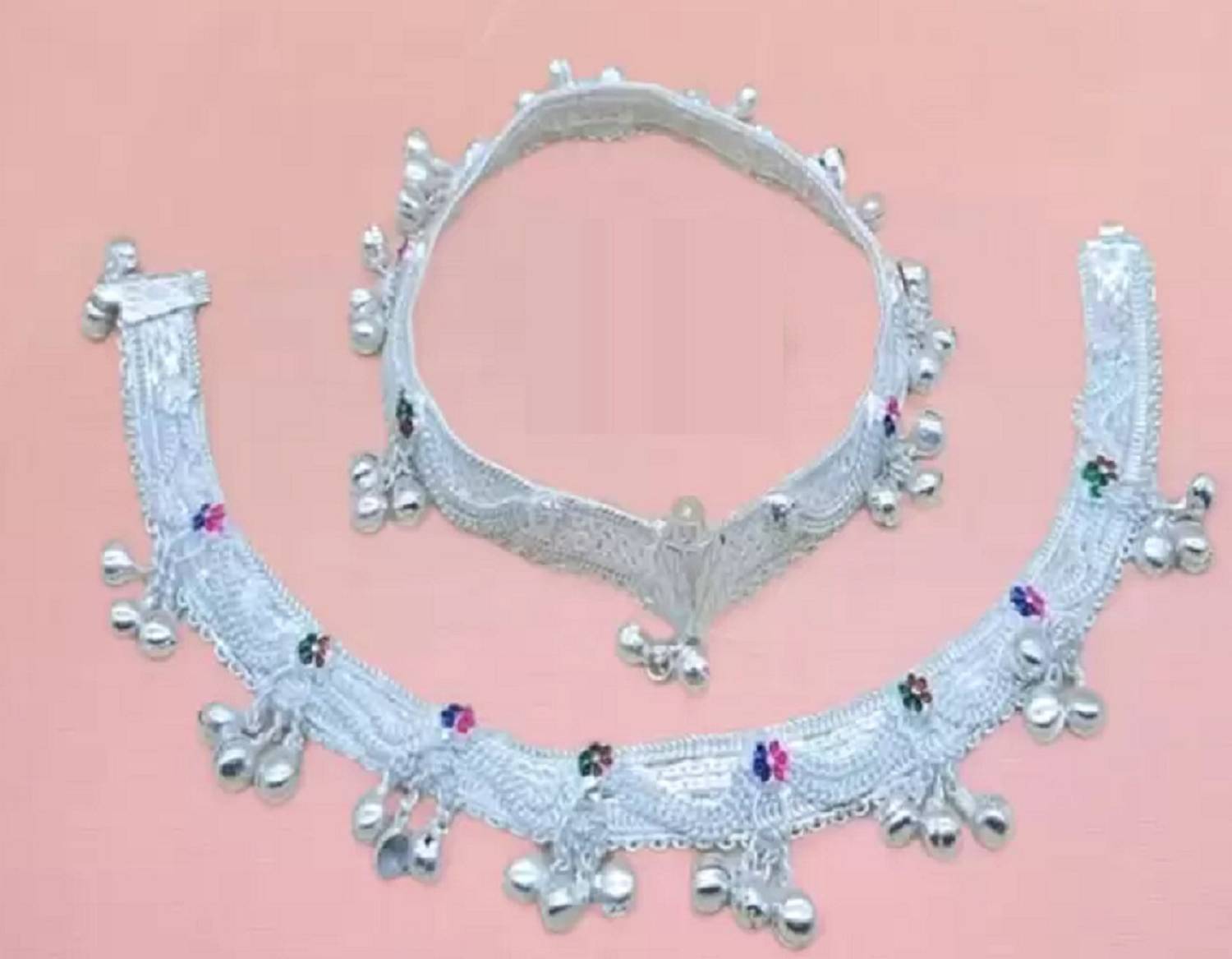 BHORIWAL Beautiful RAJESTHANI Silver Plated Bridal Payal Pajeb For Women With 2 Toering Alloy Anklet