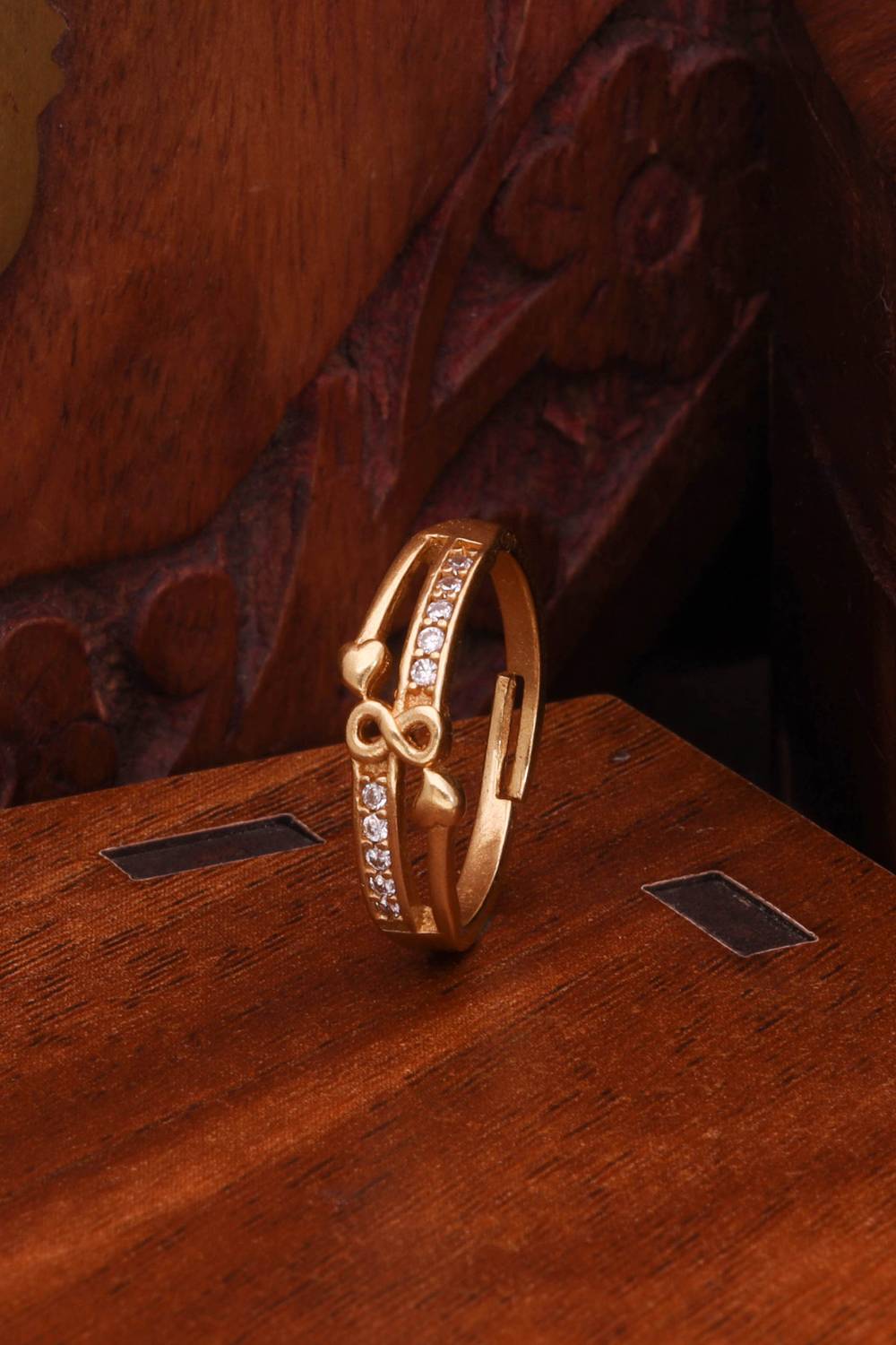 brado jewellery Contemporary Gold-Toned AD Studded Adjustable Finger Ring Brass Diamond Gold Plated Ring