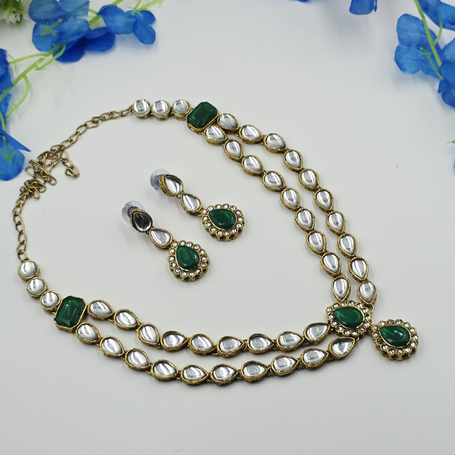Image of UKHUB Alloy Gold-plated Green Jewel Set (Pack of 1)