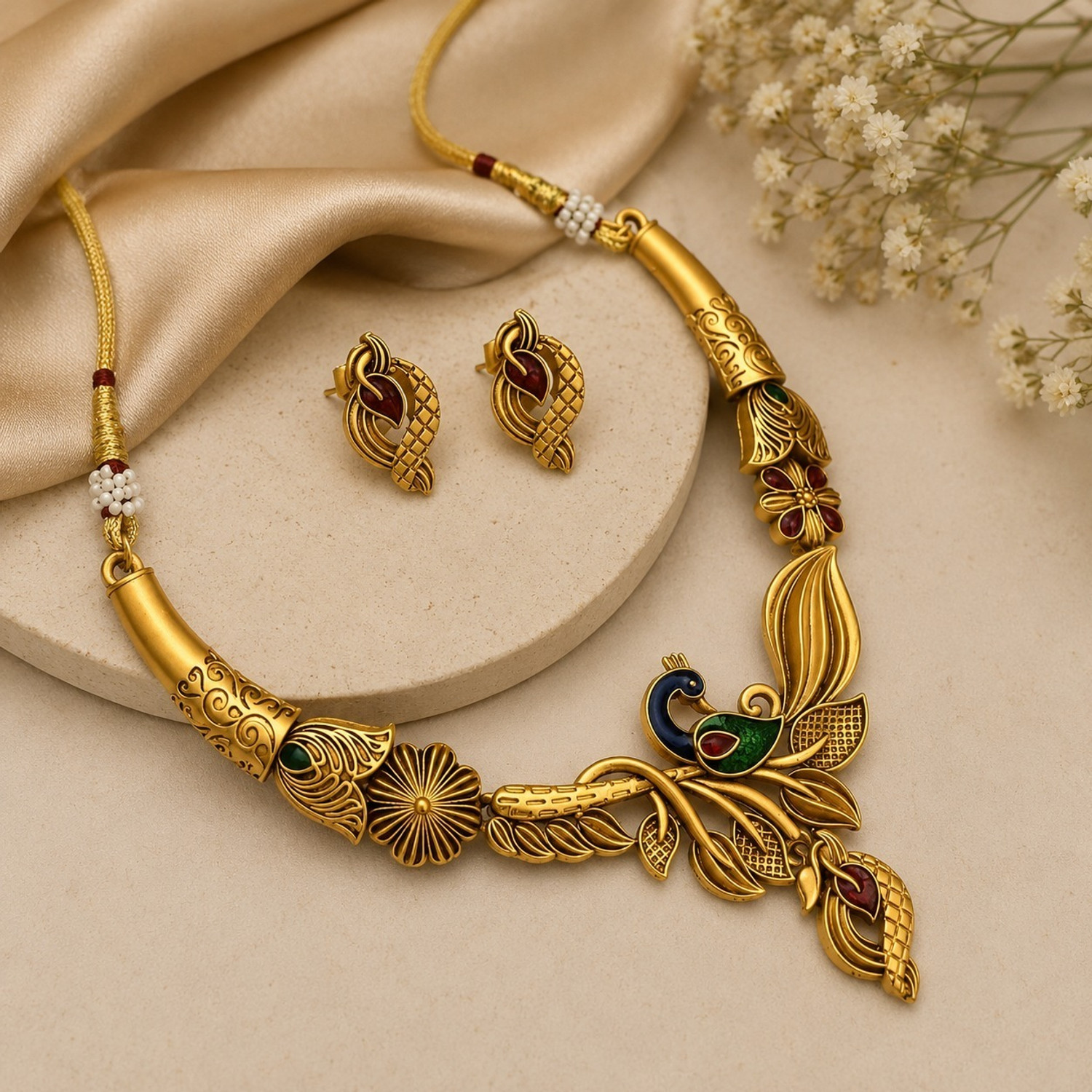 Image of JIYU Brass, Metal, Dori Gold-plated Gold Jewellery Set