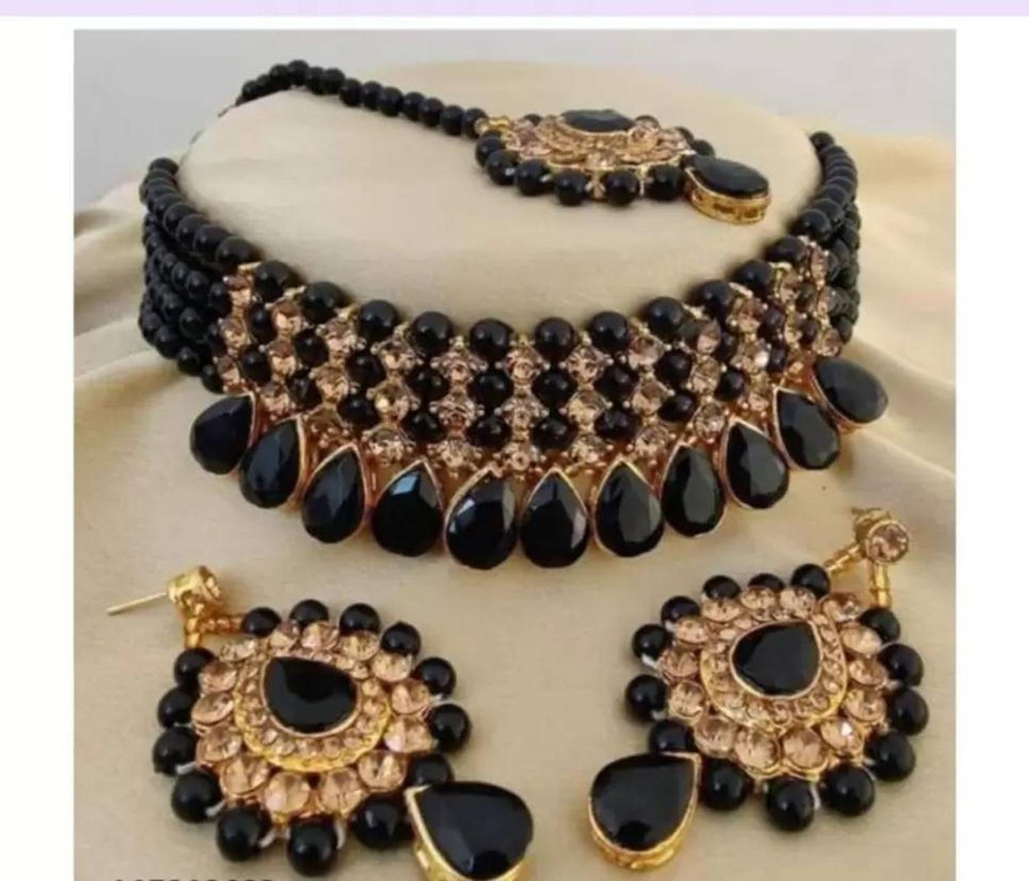 Asl World Alloy Black Jewellery Set