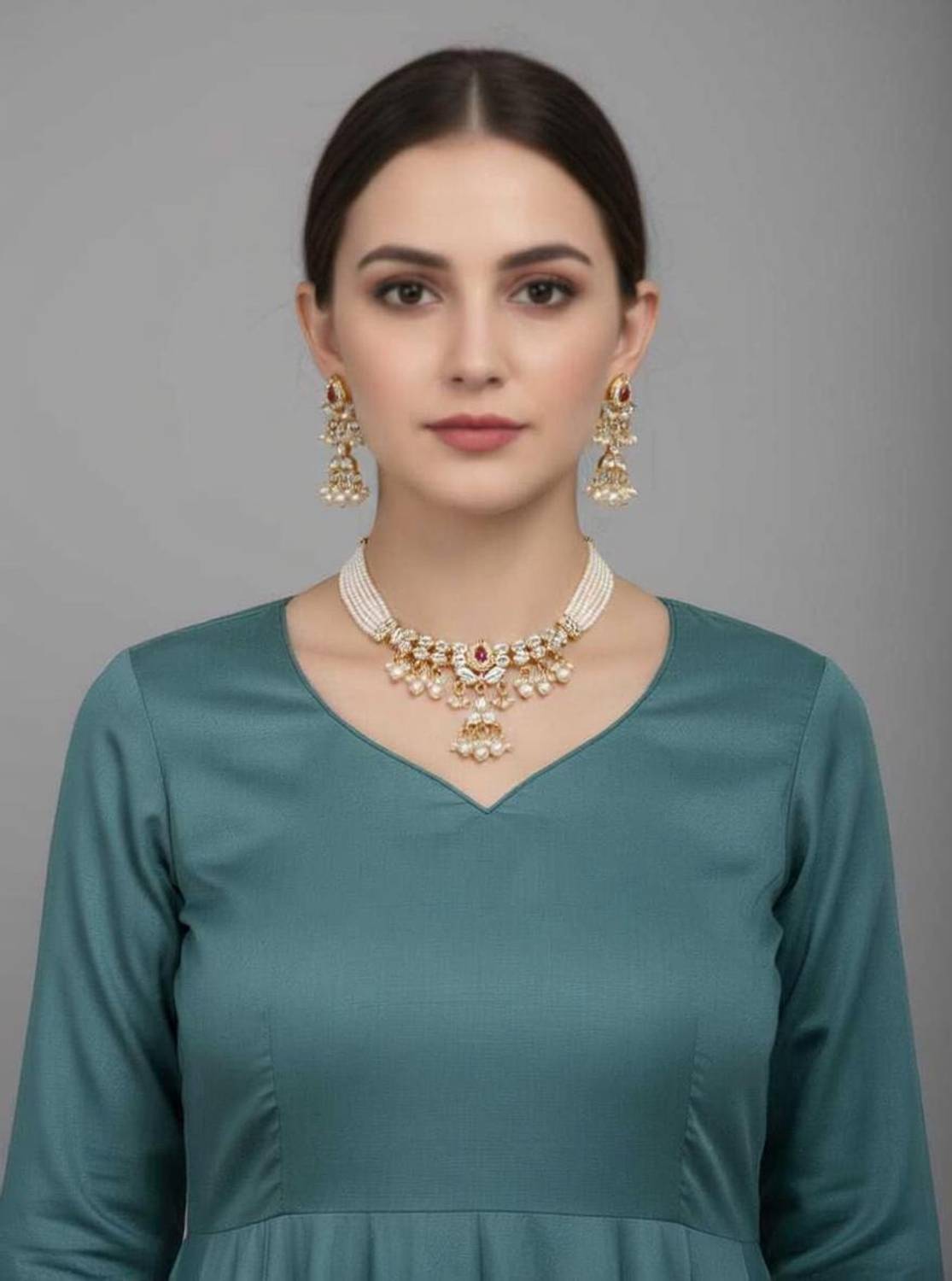 99ratana Alloy Gold-plated Red Jewellery Set